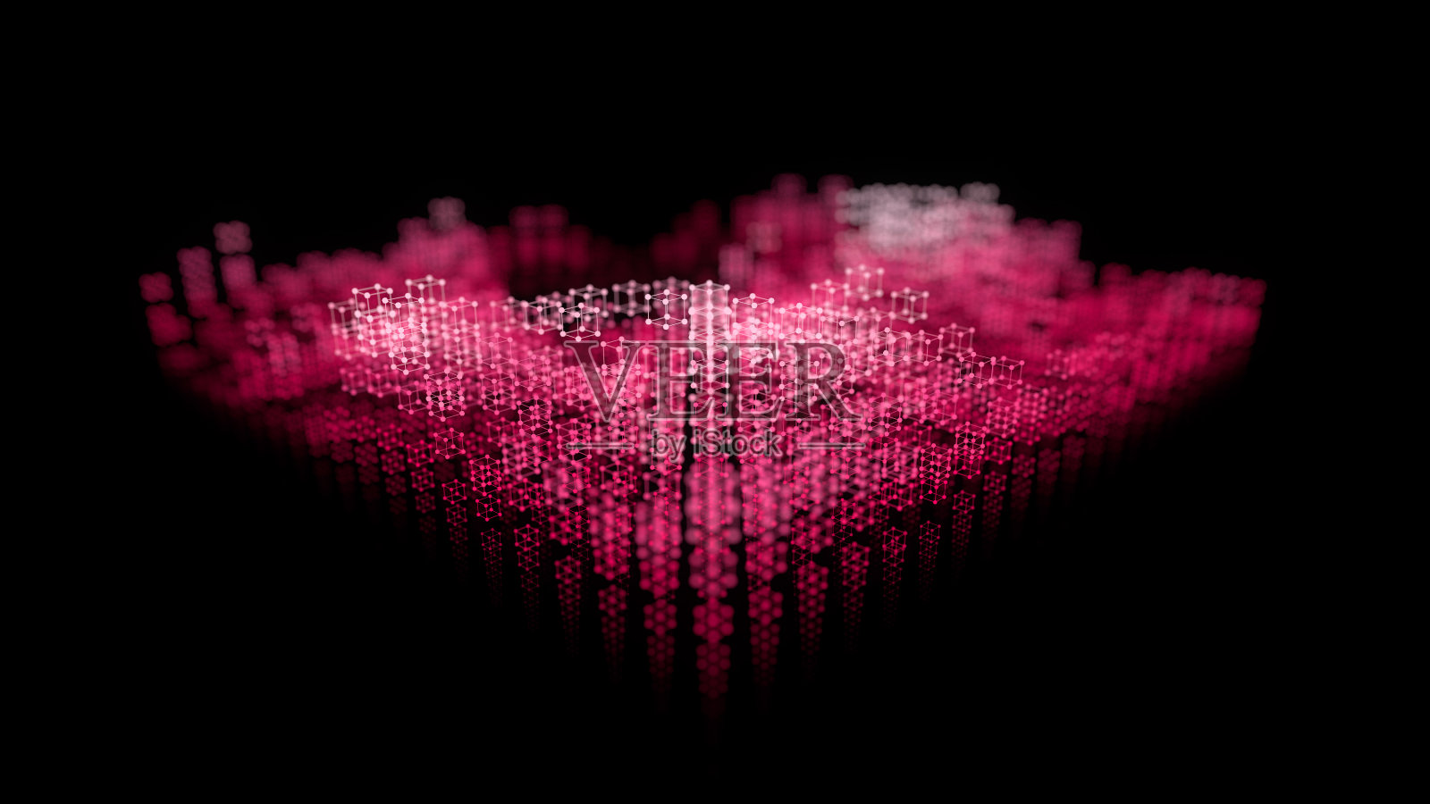 网格的明亮原子阵列形状，运动模糊。摘要三维渲染背景。照片摄影图片