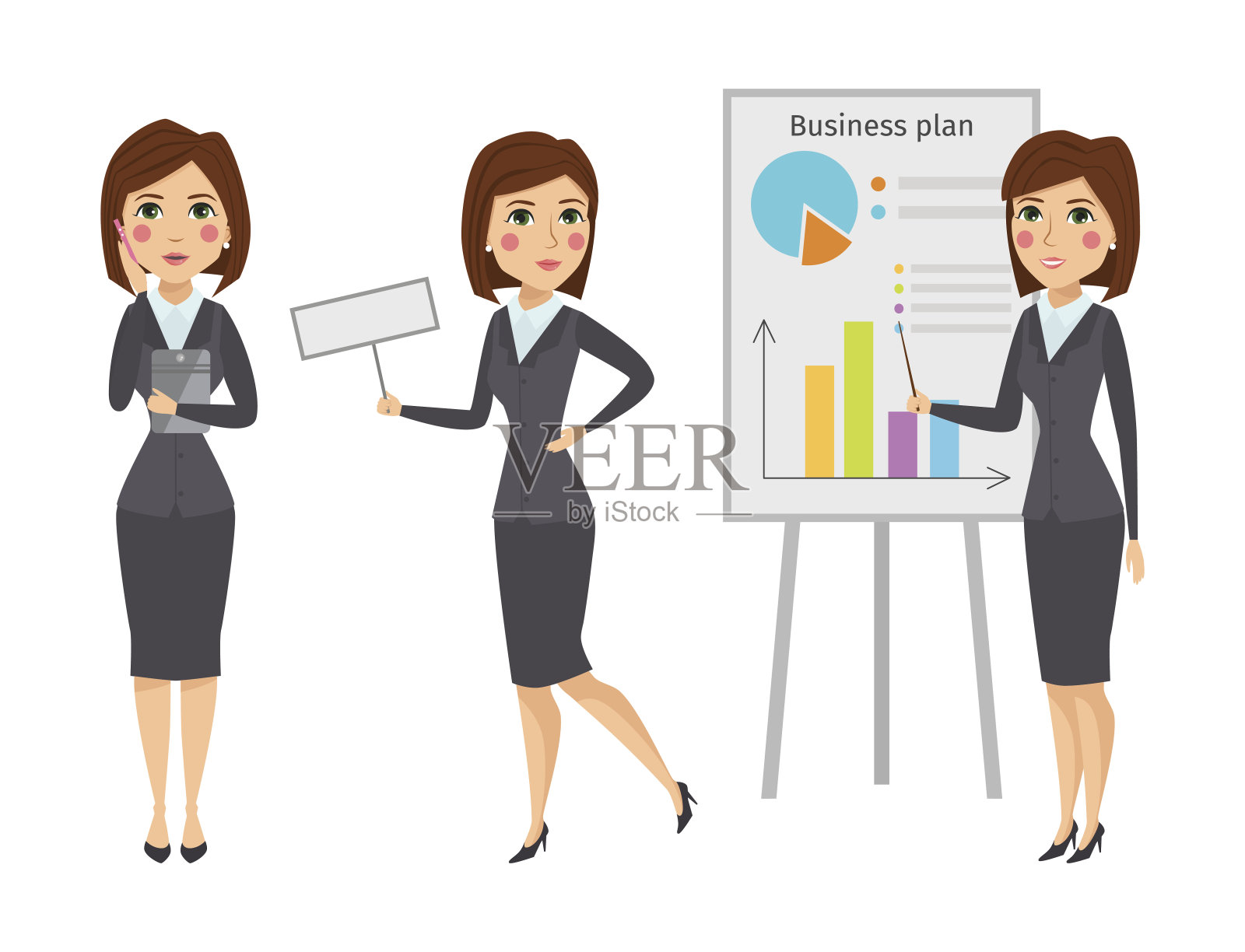 矢量商务女性人物剪影站成人办公室职业摆姿势的年轻女孩插画图片素材