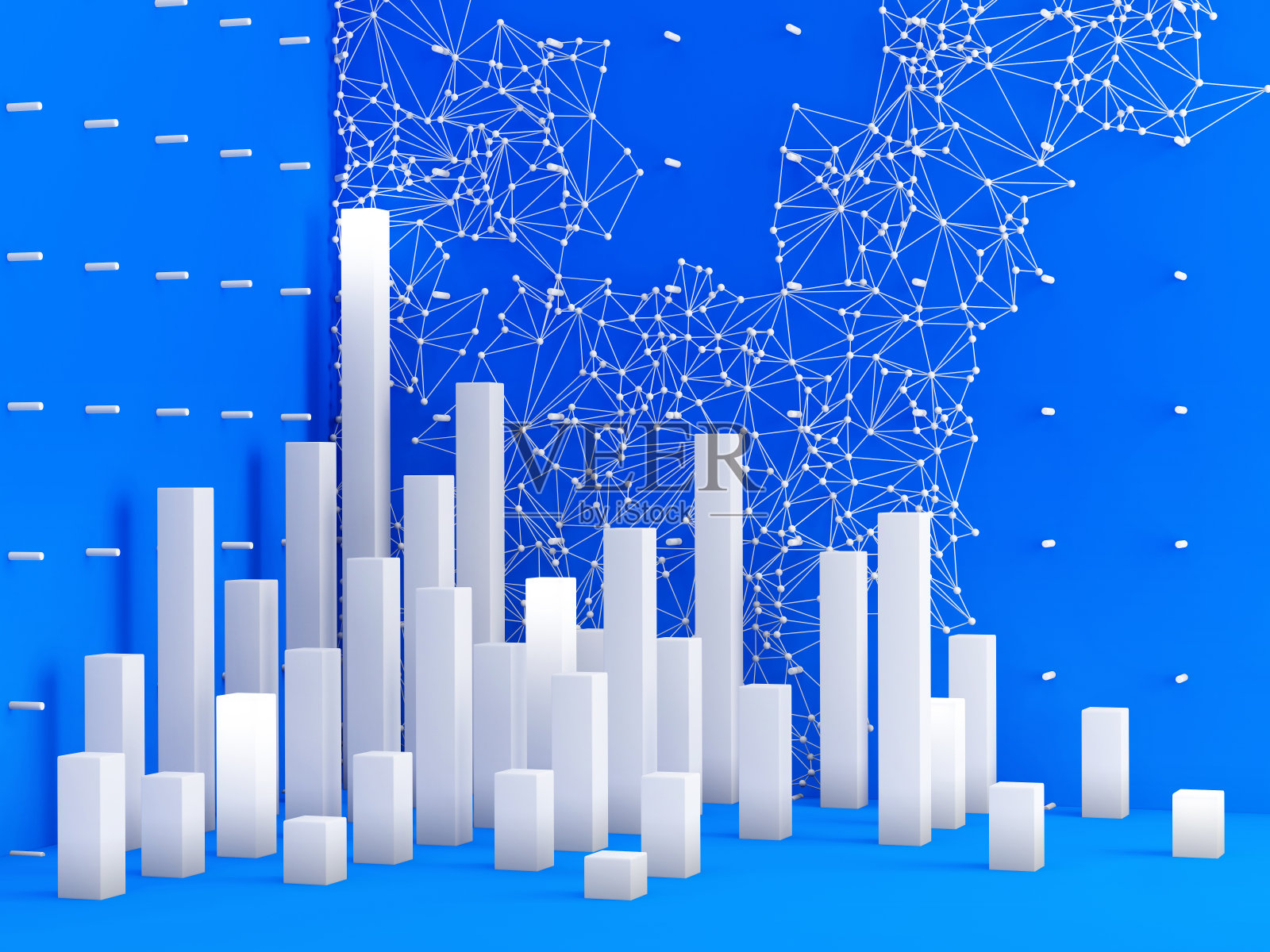 蓝色背景上抽象信息图的三维元素。照片摄影图片