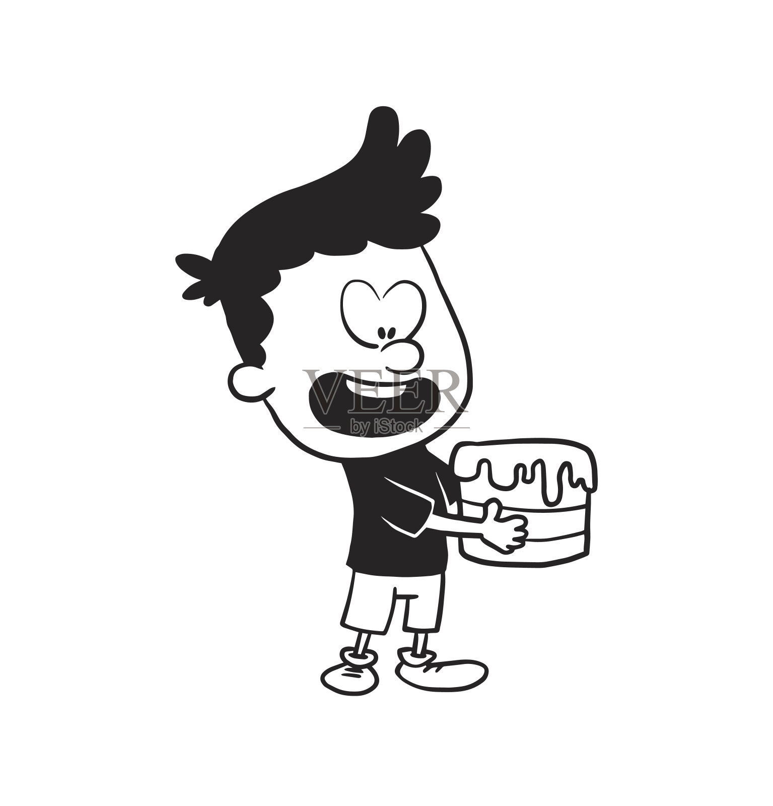 可爱的小男孩手里拿着蛋糕，黑白风格设计元素图片