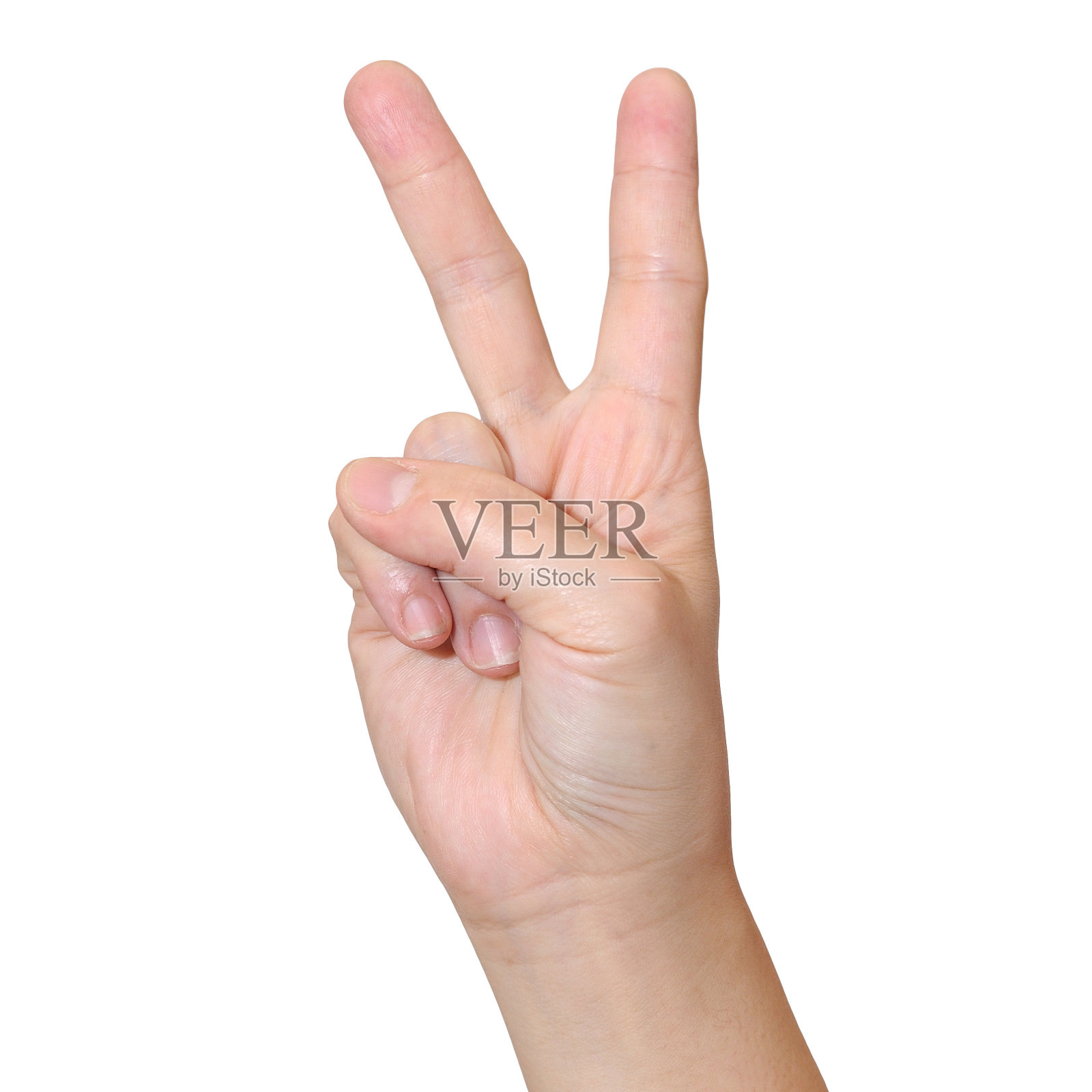 中间女人的手标志孤立在白色的背景，与clippi照片摄影图片