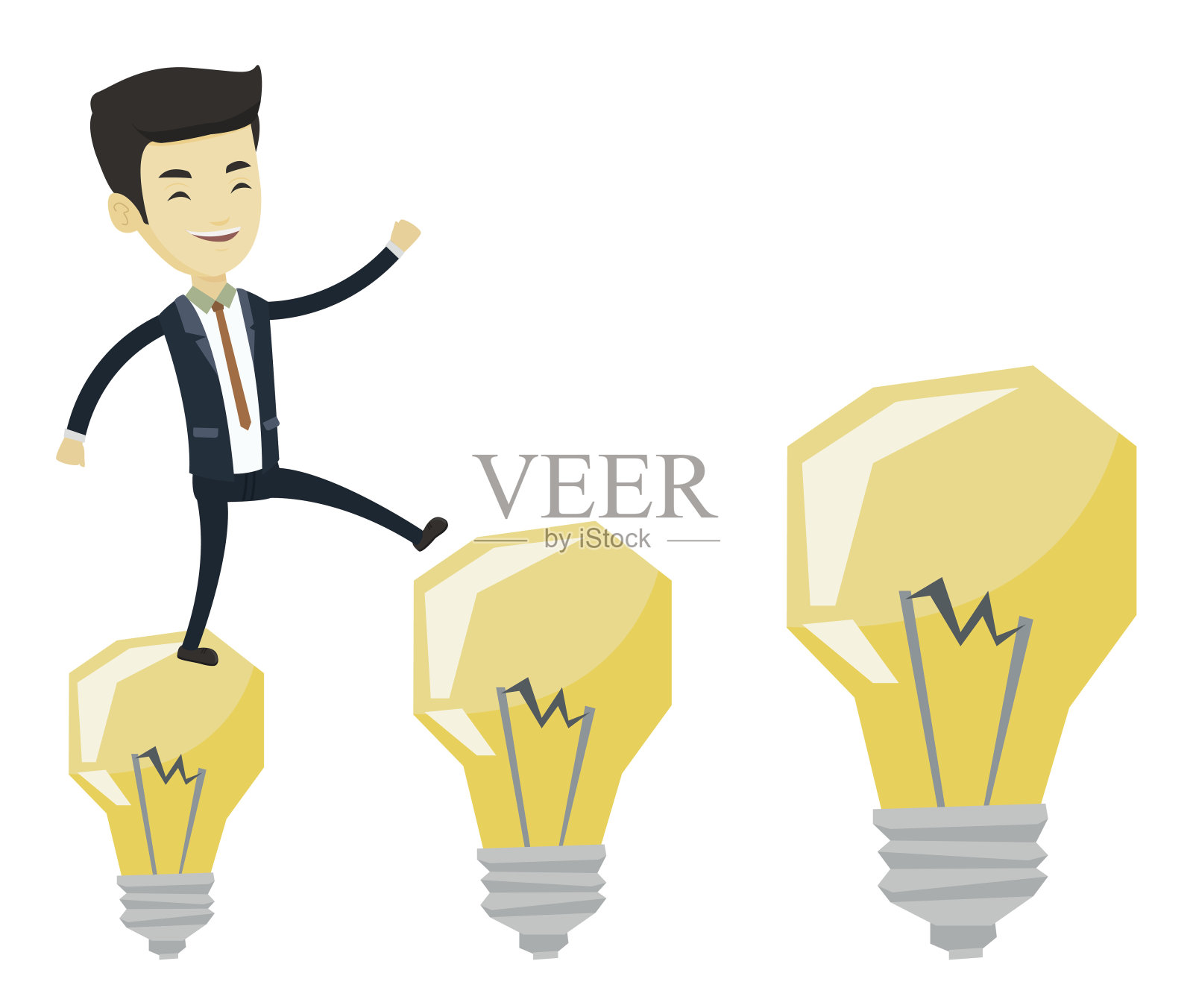 在灯泡上跳的商人插画图片素材