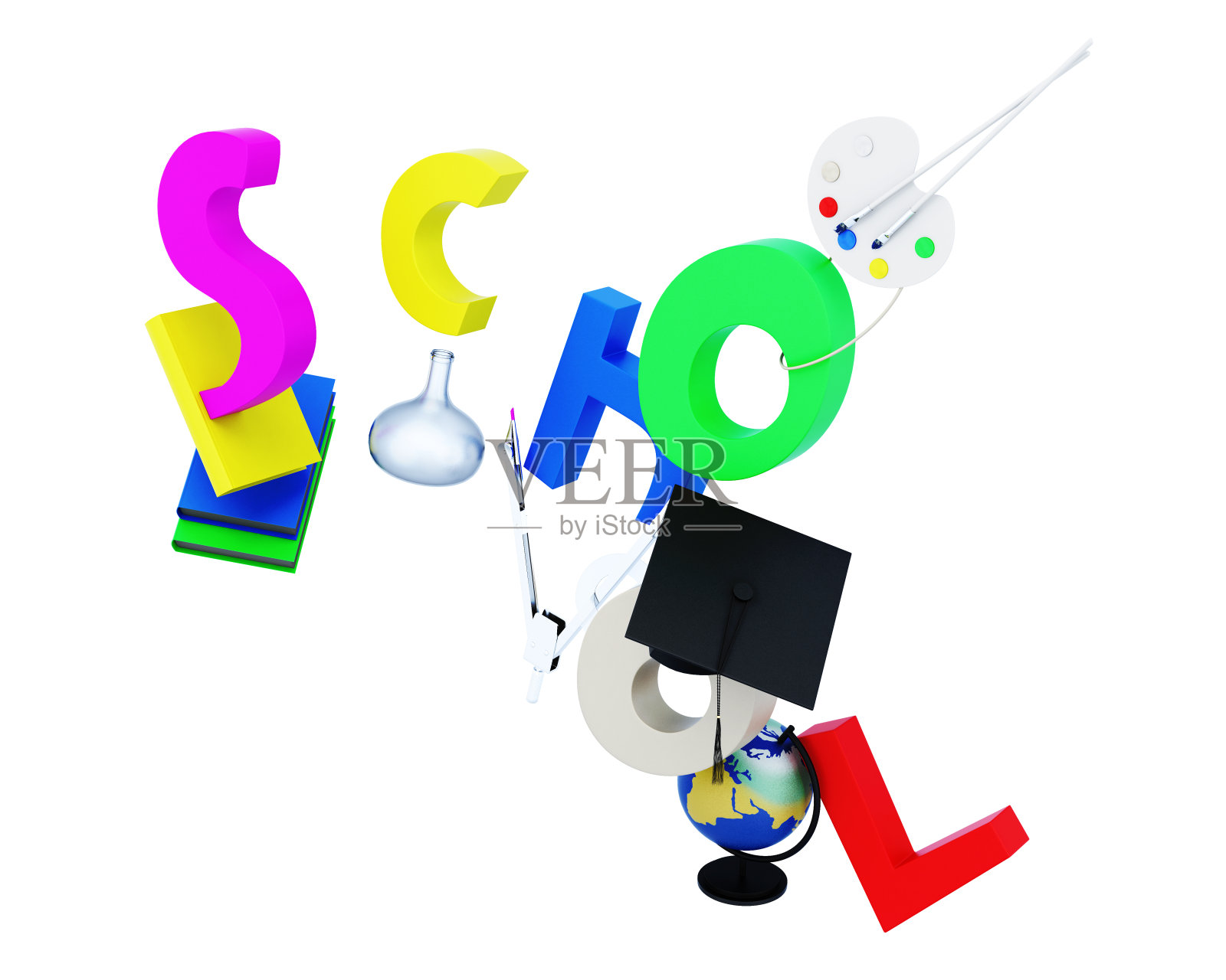 学校3d字母孤立的白色背景照片摄影图片