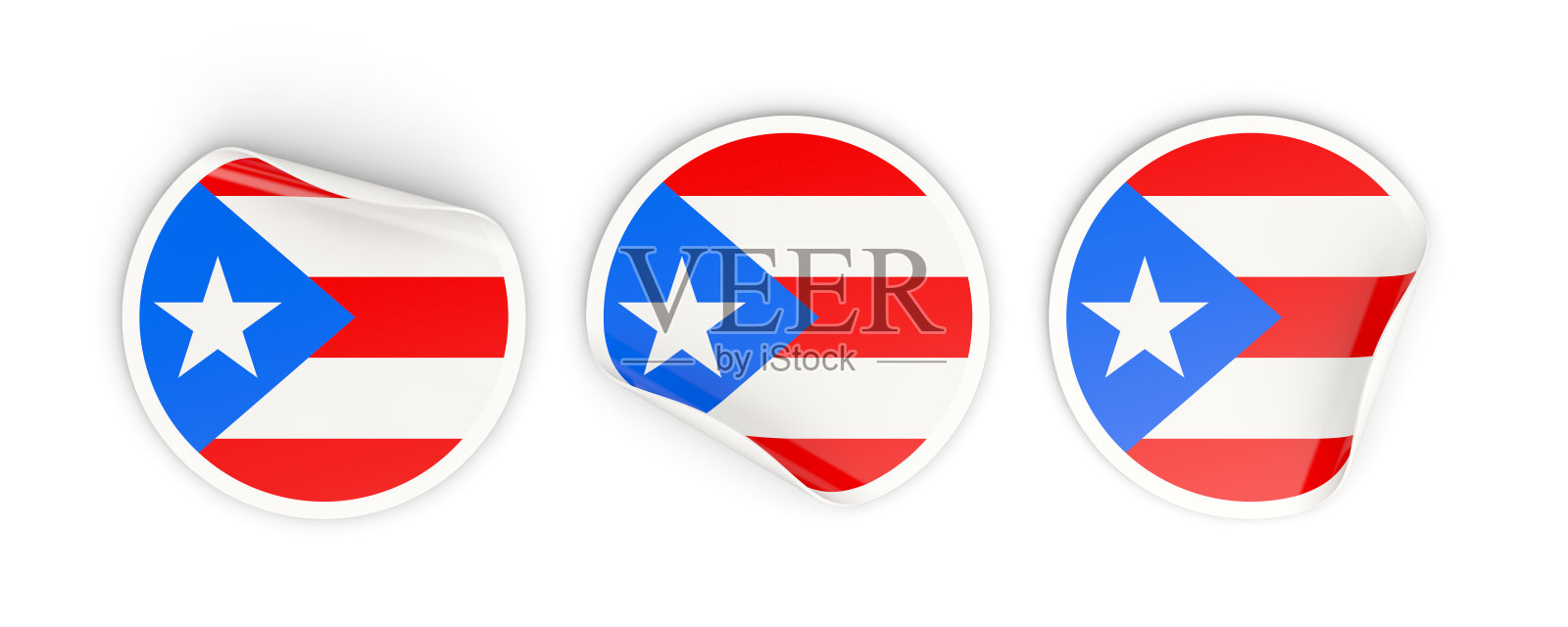 波多黎各国旗，圆形标签照片摄影图片