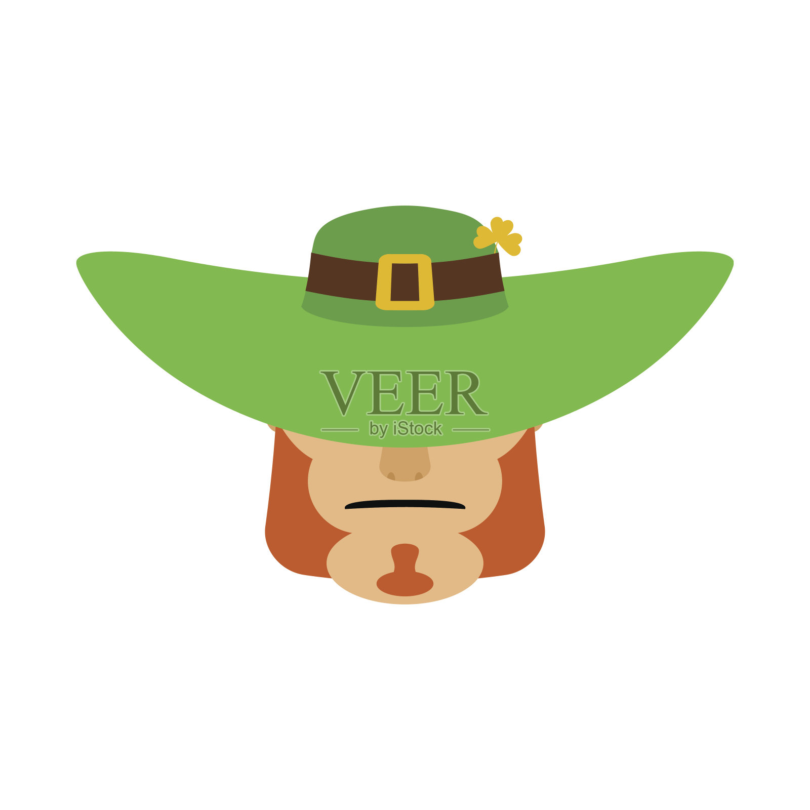 绿帽子脸的小妖精。红胡子的头。爱尔兰圣帕特里克节庆祝肖像插画图片素材