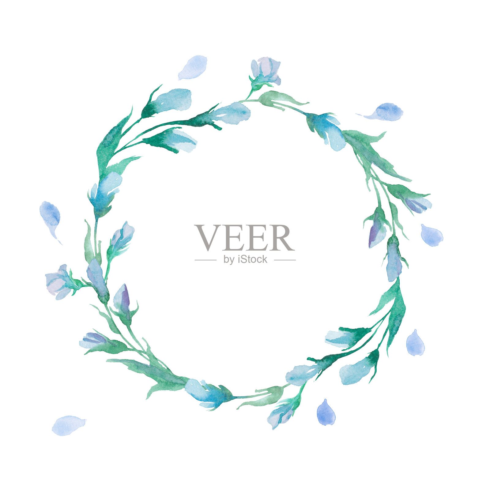 水彩插图。简单的绿叶花环在波西米亚的栅栏。插画图片素材