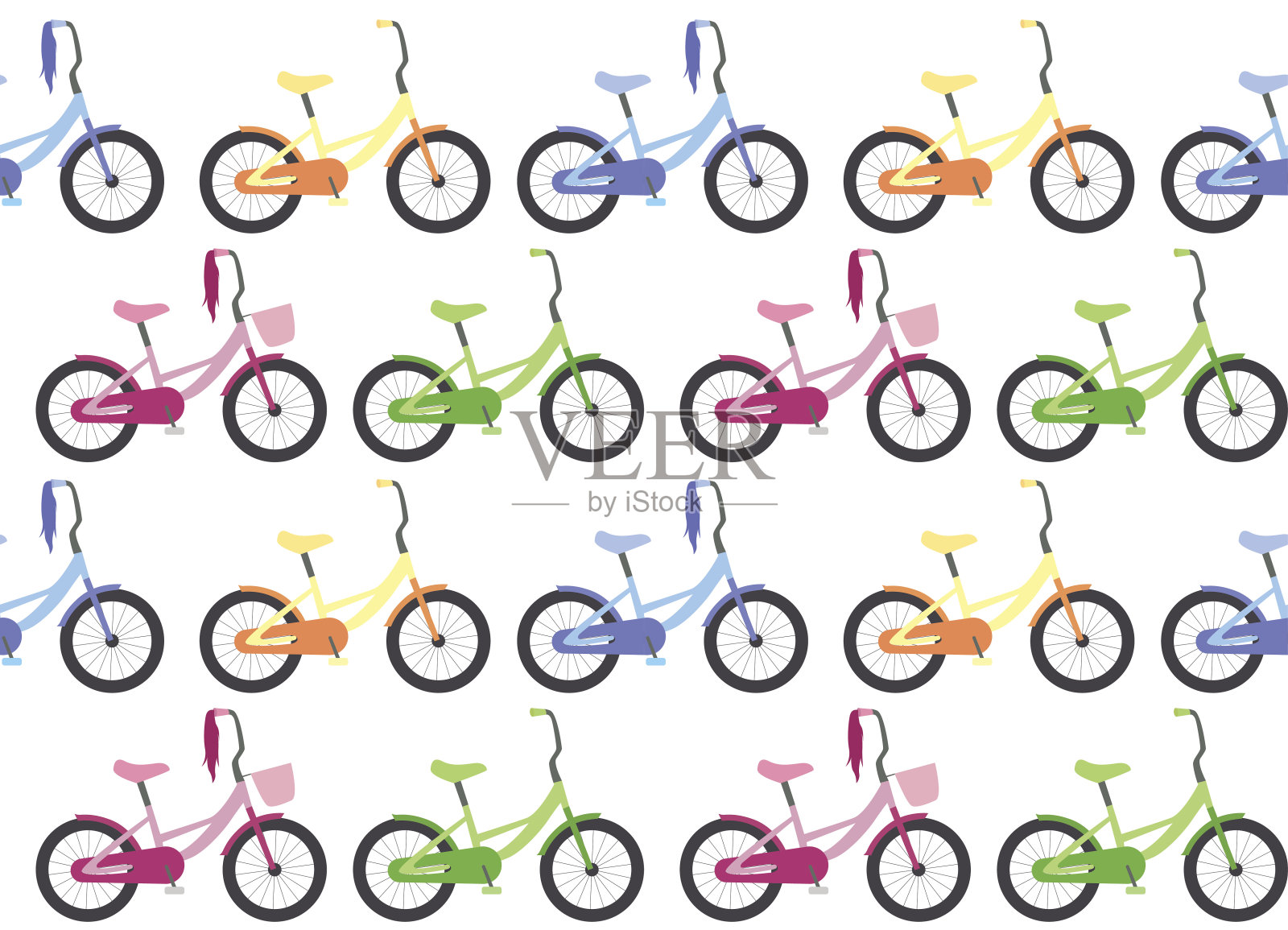 无缝纹理与儿童自行车排成一排。设计元素图片