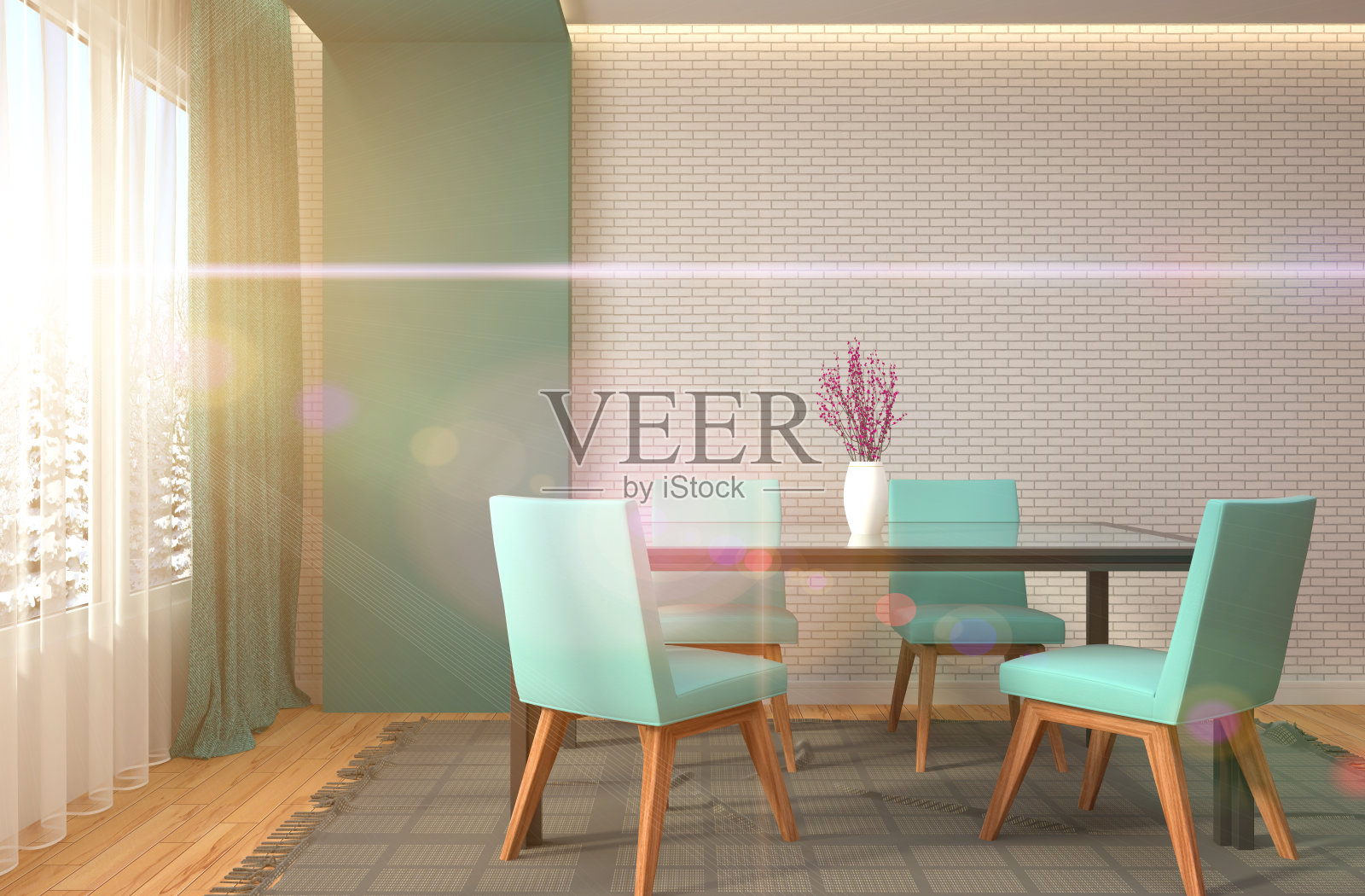 室内用餐区。三维演示照片摄影图片