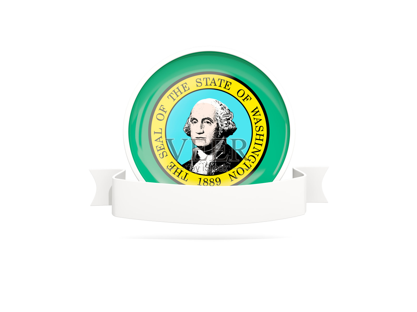 华盛顿旗帜与旗帜，美国州圆形图标照片摄影图片