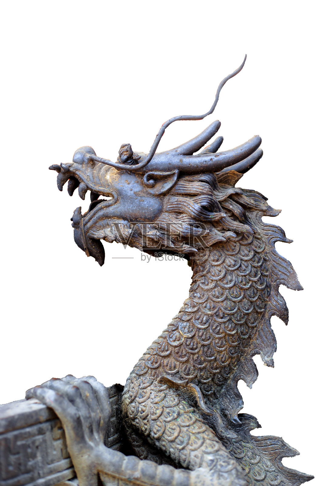 中国龙背后的白色雕像照片摄影图片