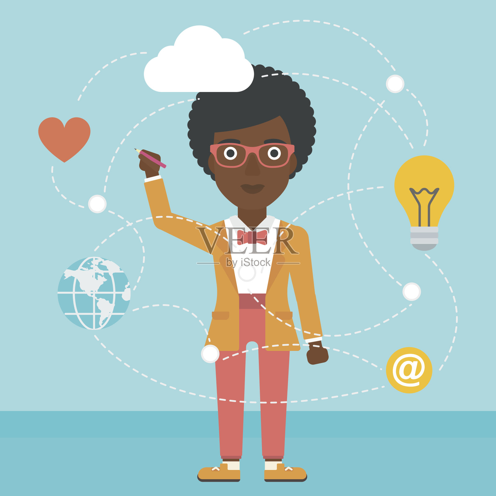 商业女性和云计算插画图片素材