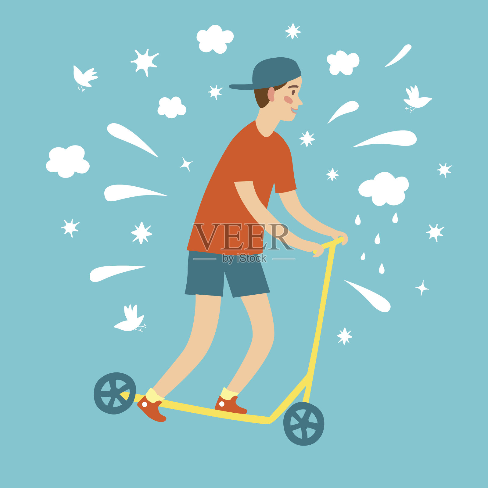 卡通男孩骑滑板车插画图片素材