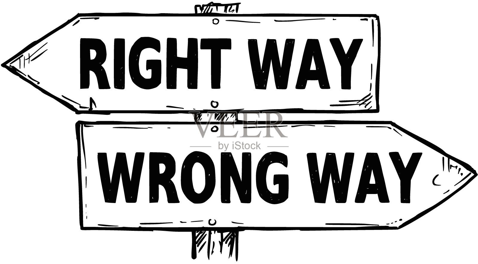 卡通矢量方向标志与两个决定箭头正确和错误的方式设计元素图片