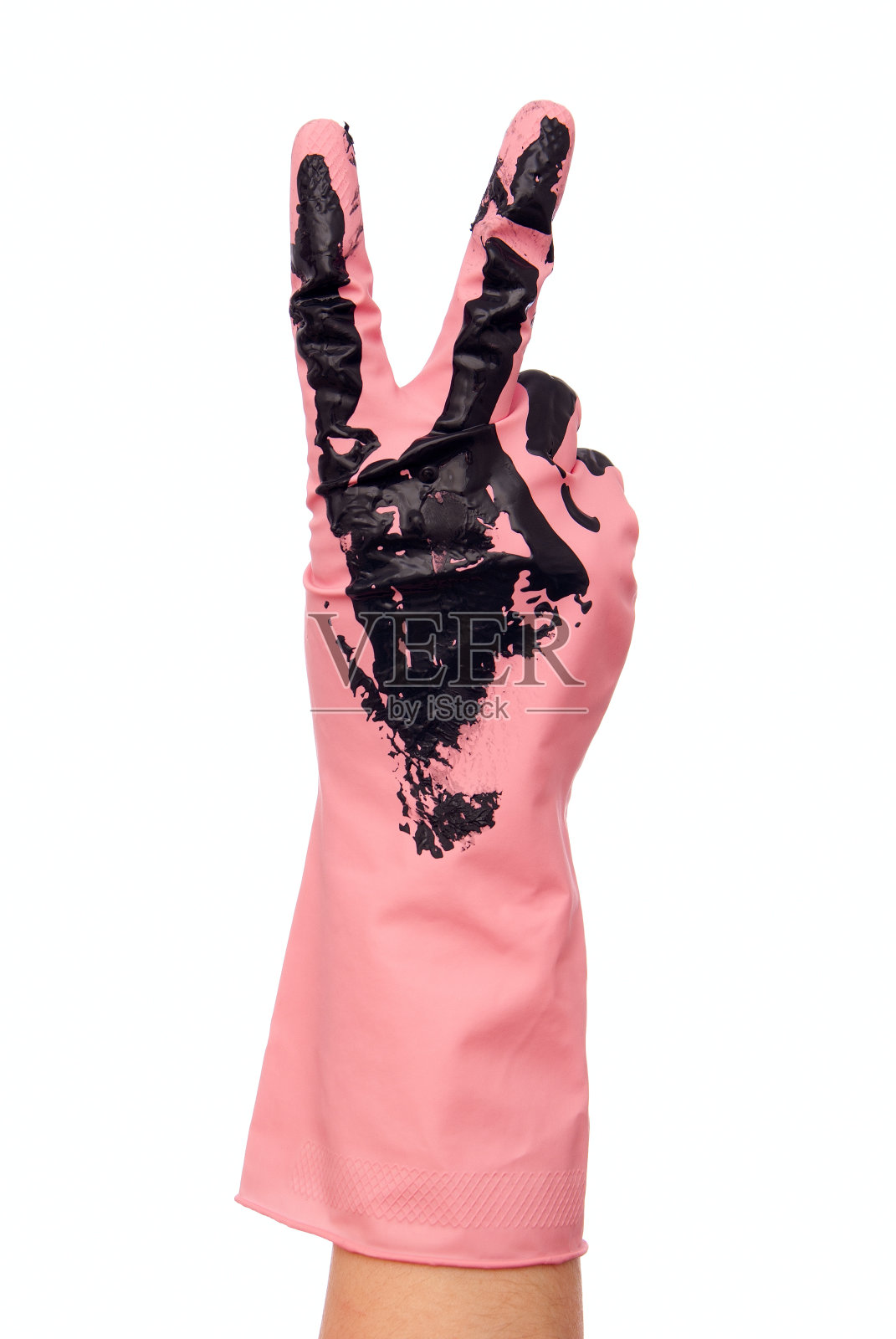 把那只脏的粉红色手套递过来照片摄影图片