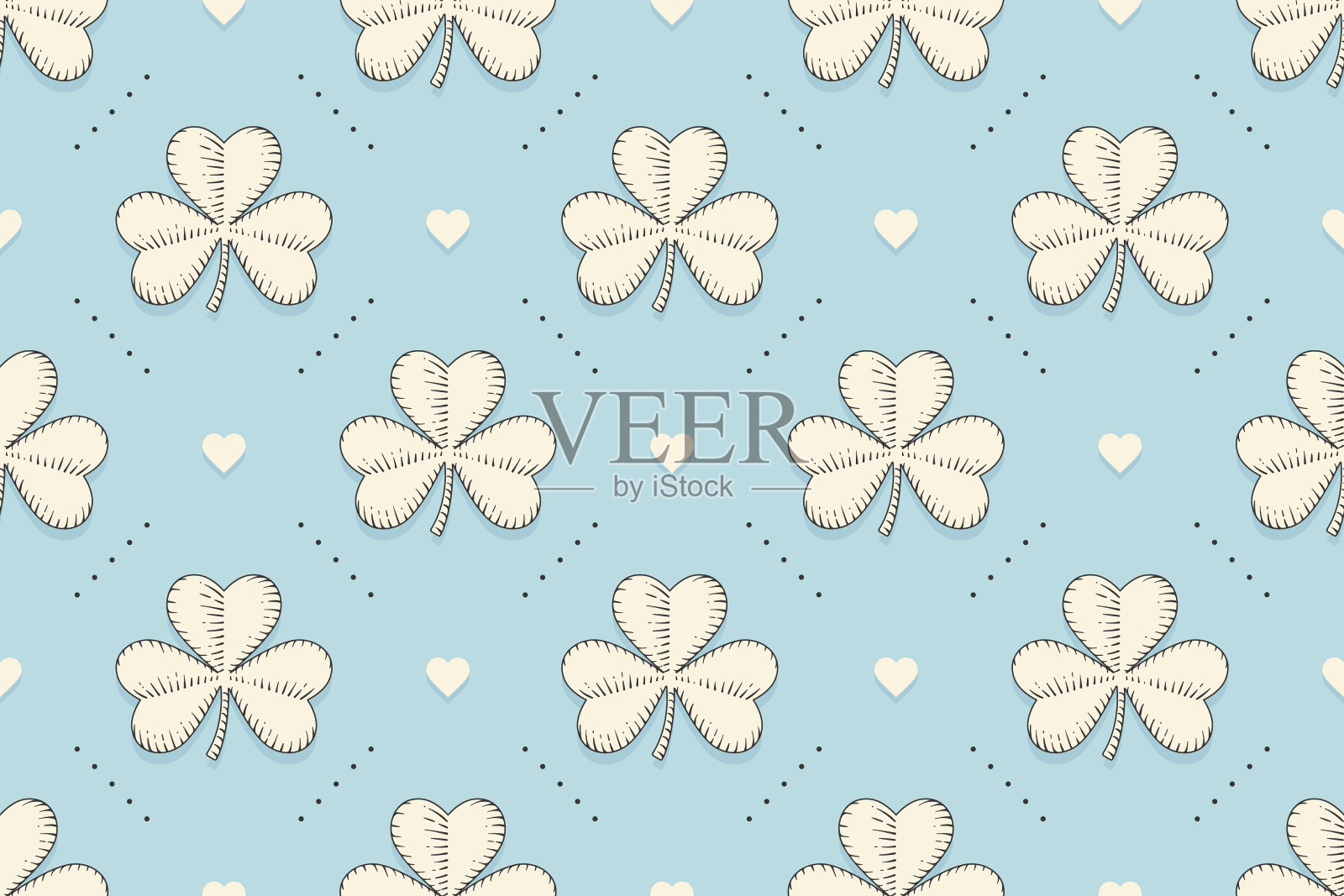 无缝的爱尔兰绿色图案与三叶草和心脏插画图片素材