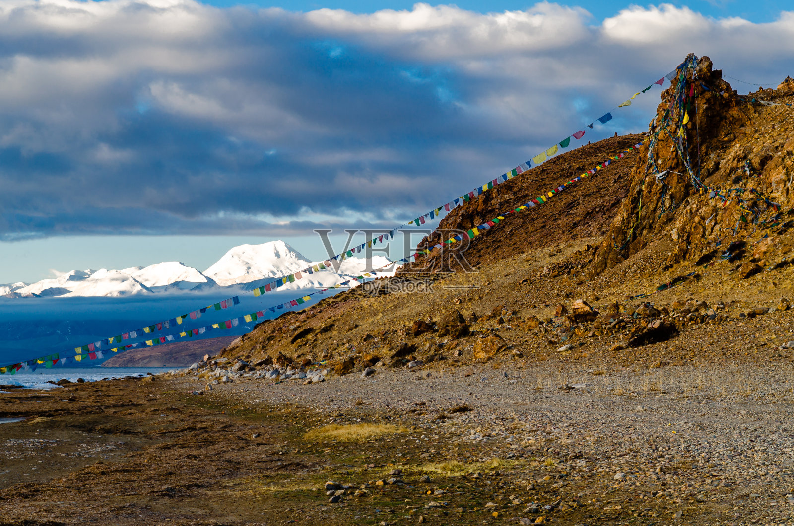 西藏。Mansarovar湖。清晨。照片摄影图片