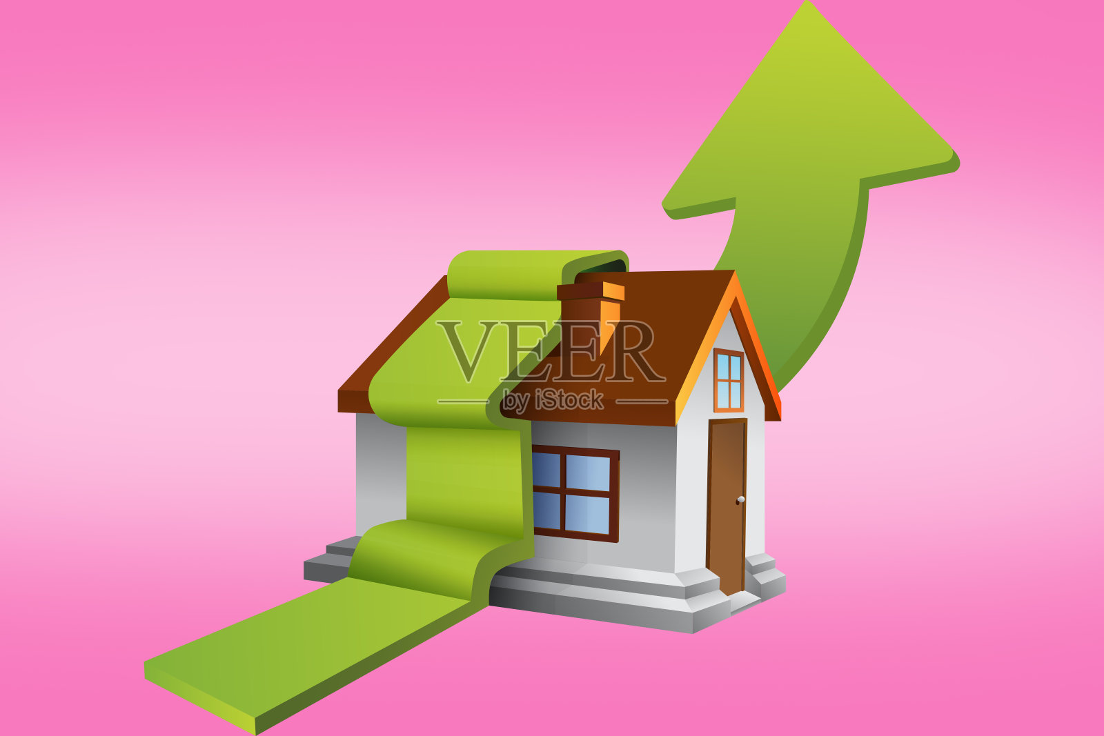 绿色箭头的房子的合成图像照片摄影图片