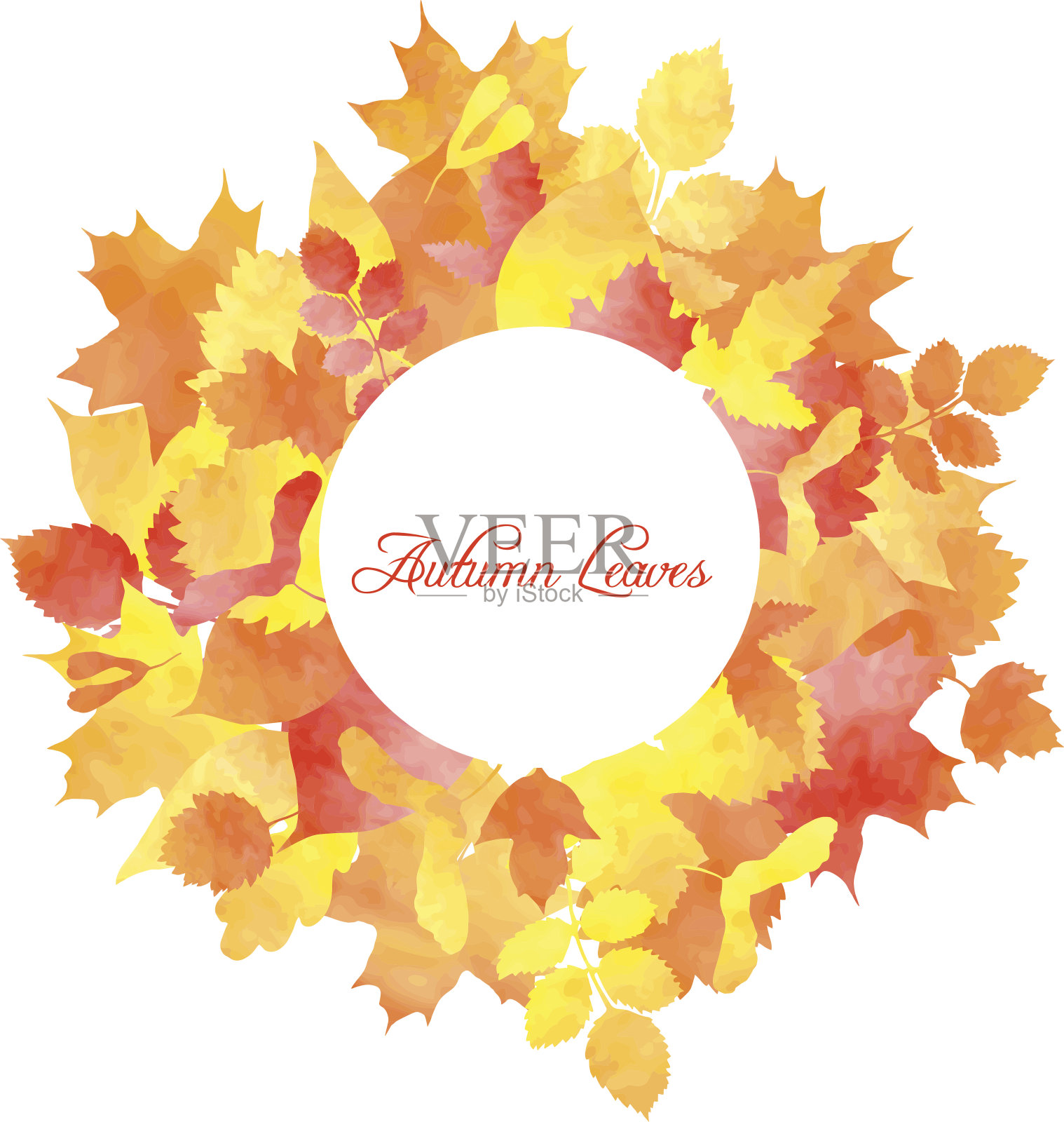 花模板与秋天的叶子由水彩插画图片素材