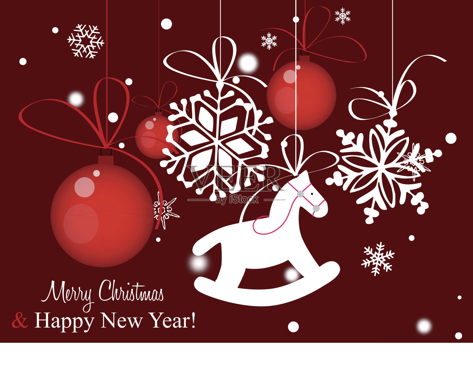 圣诞球、木马、挂雪花插画图片素材