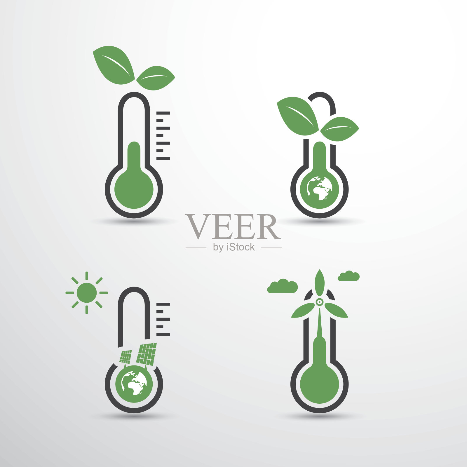 零排放-全球变暖，生态问题和解决方案-温度计图标设计插画图片素材