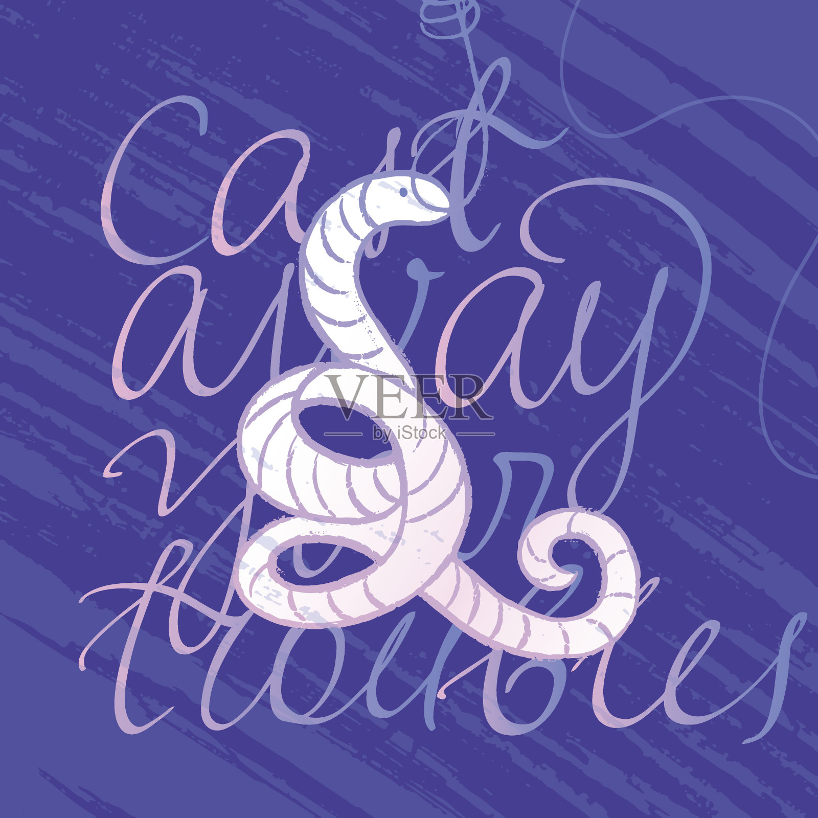 矢量卡与蚯蚓钓鱼钩/墨水手绘插图关于钓鱼插画图片素材