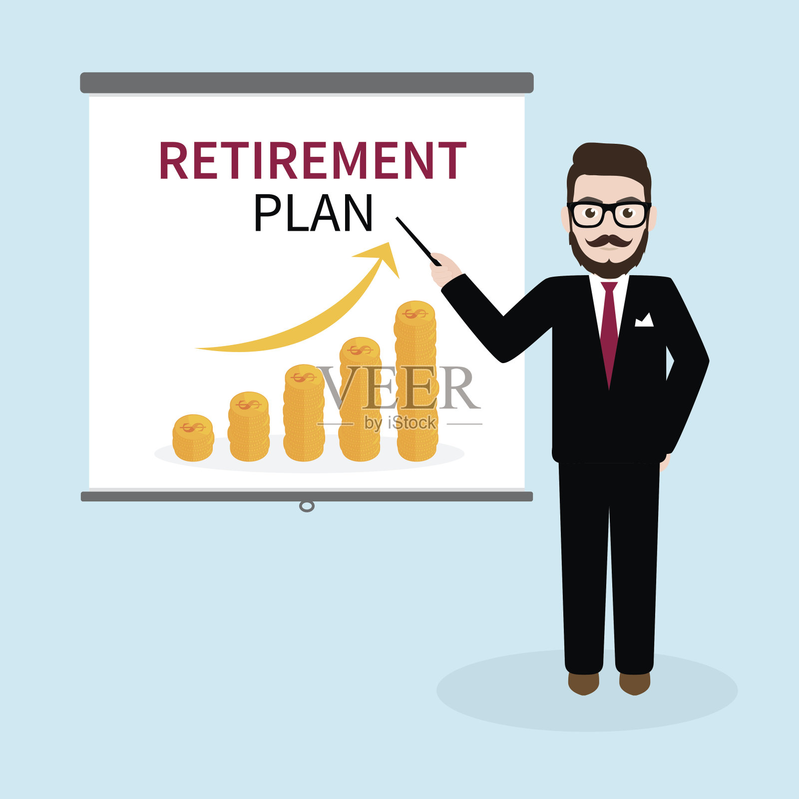 时髦商人介绍退休计划插画图片素材