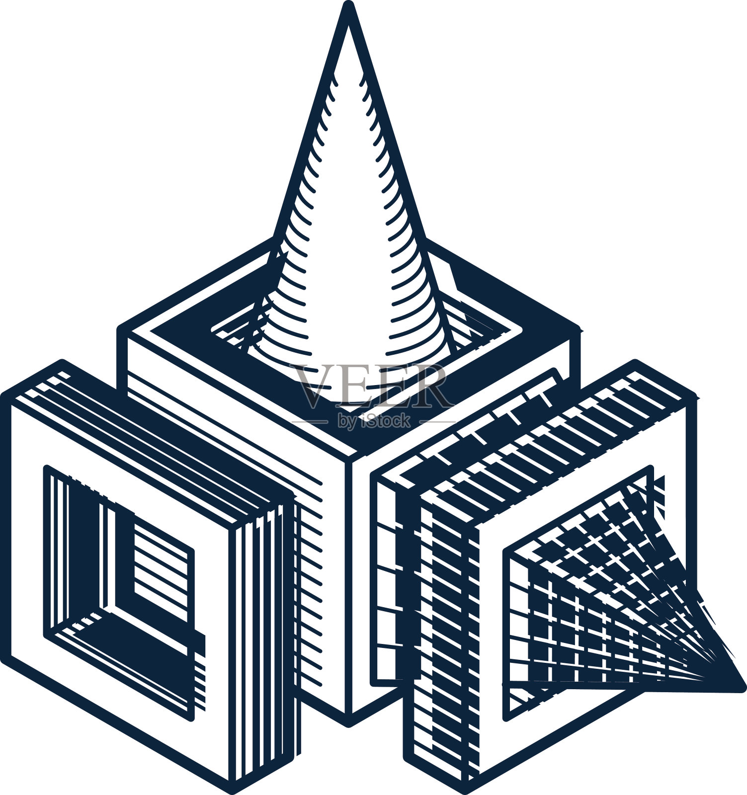 抽象三维形状，矢量设计立方体元素。插画图片素材