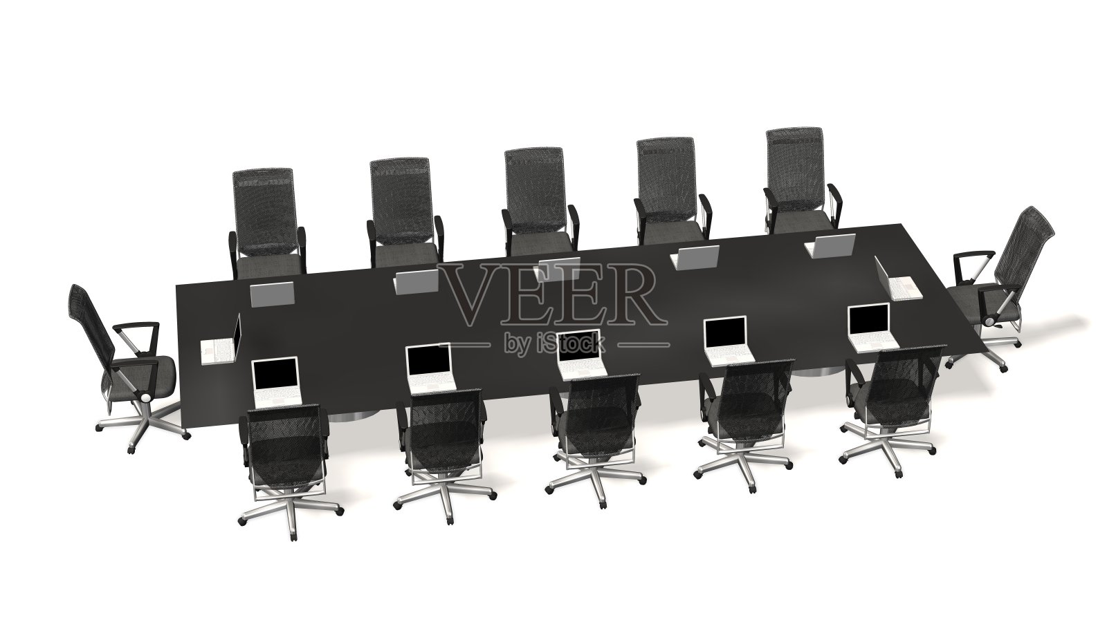 会议室和会议桌，配有办公椅和笔记本。经营理念。孤立在白色照片摄影图片