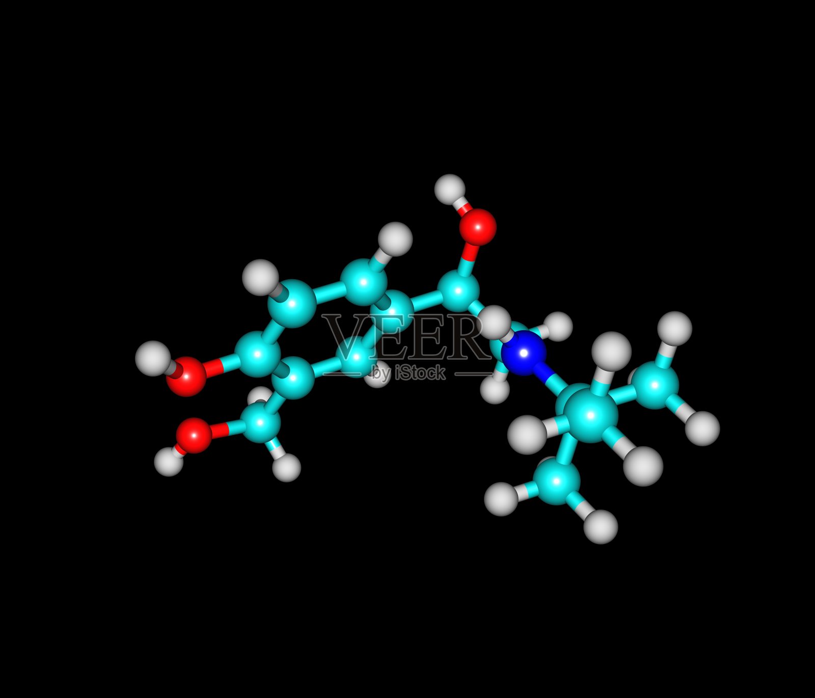 黑色背景上的喹硫平分子照片摄影图片