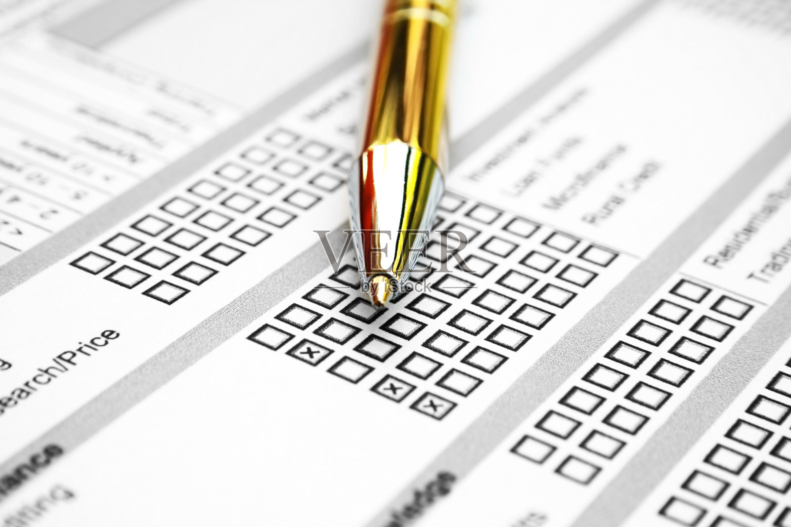 特写的金笔顶部的调查表照片摄影图片