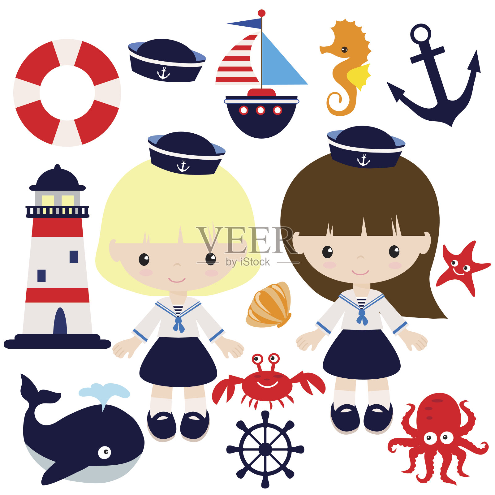 航海女孩矢量图插画图片素材