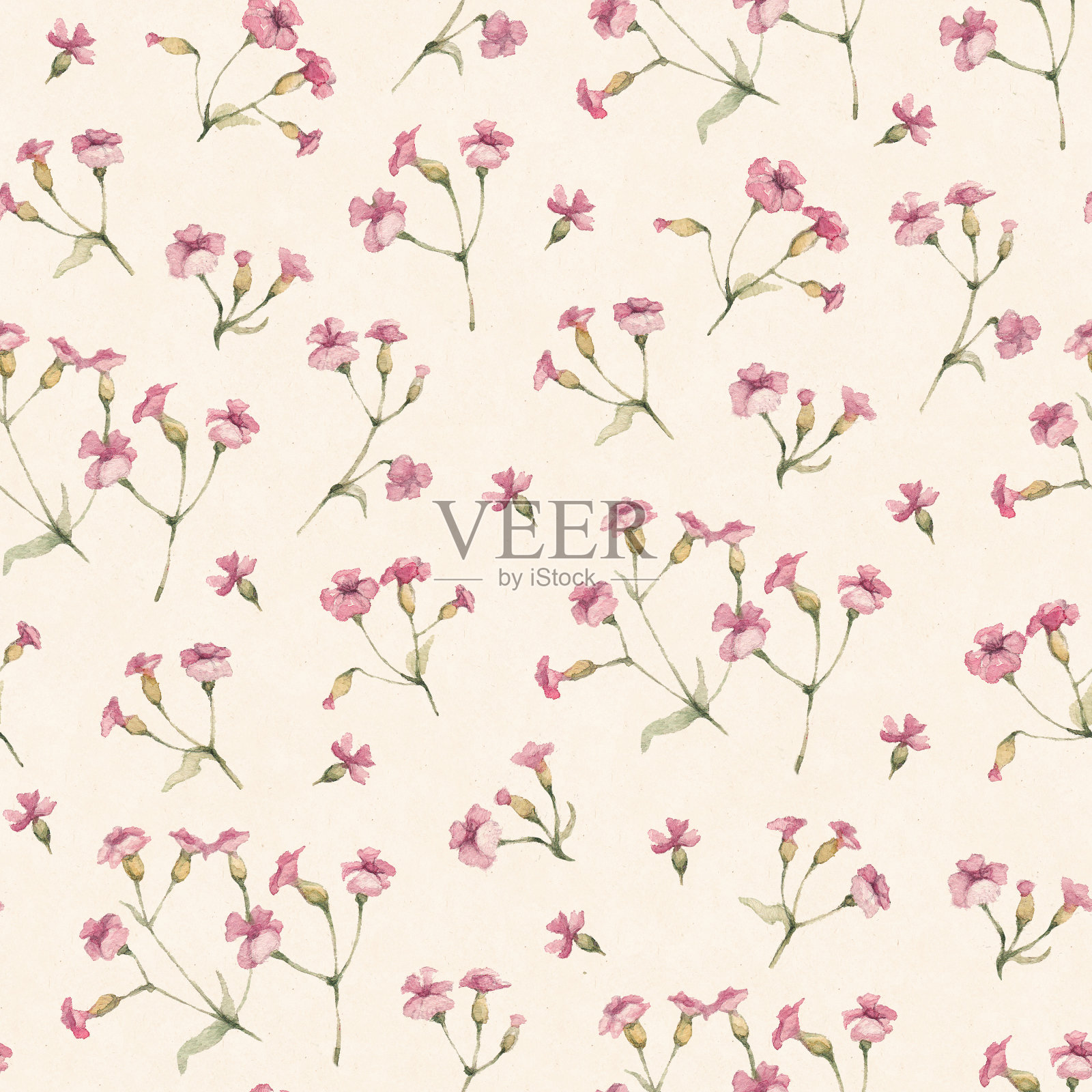 复古无缝模式与水彩花插画图片素材