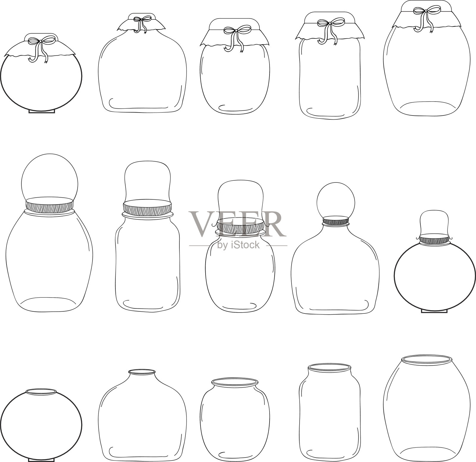 罐子集，罐子与弓，轮廓，矢量插图插画图片素材