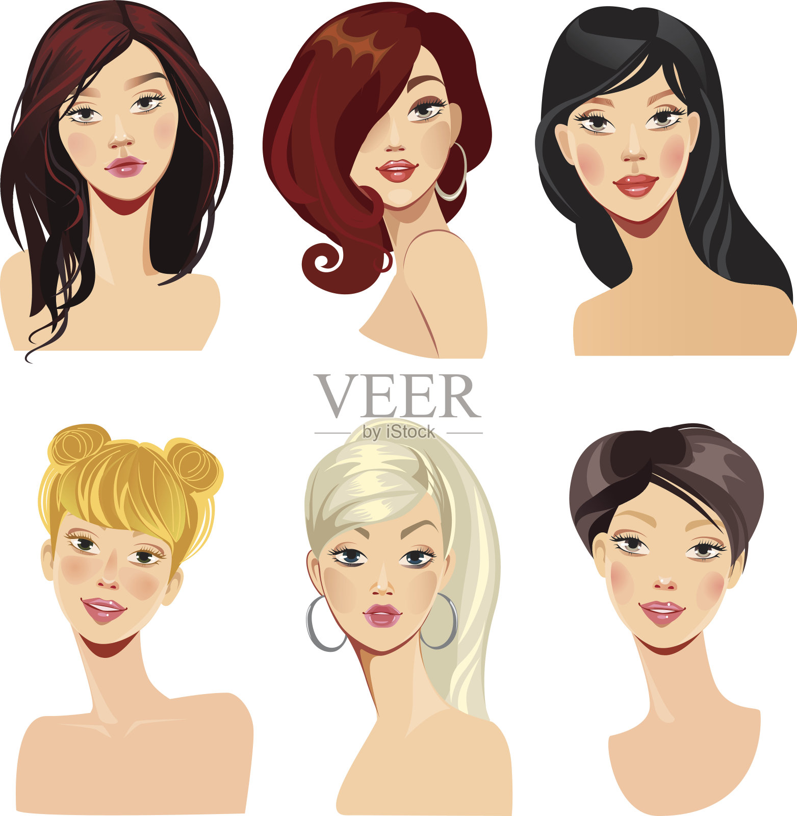 矢量插图的一个女人的脸与发型设计元素图片