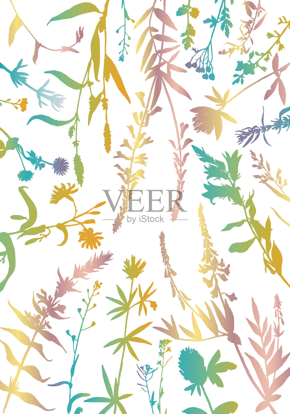 矢量剪影的花和草插画图片素材