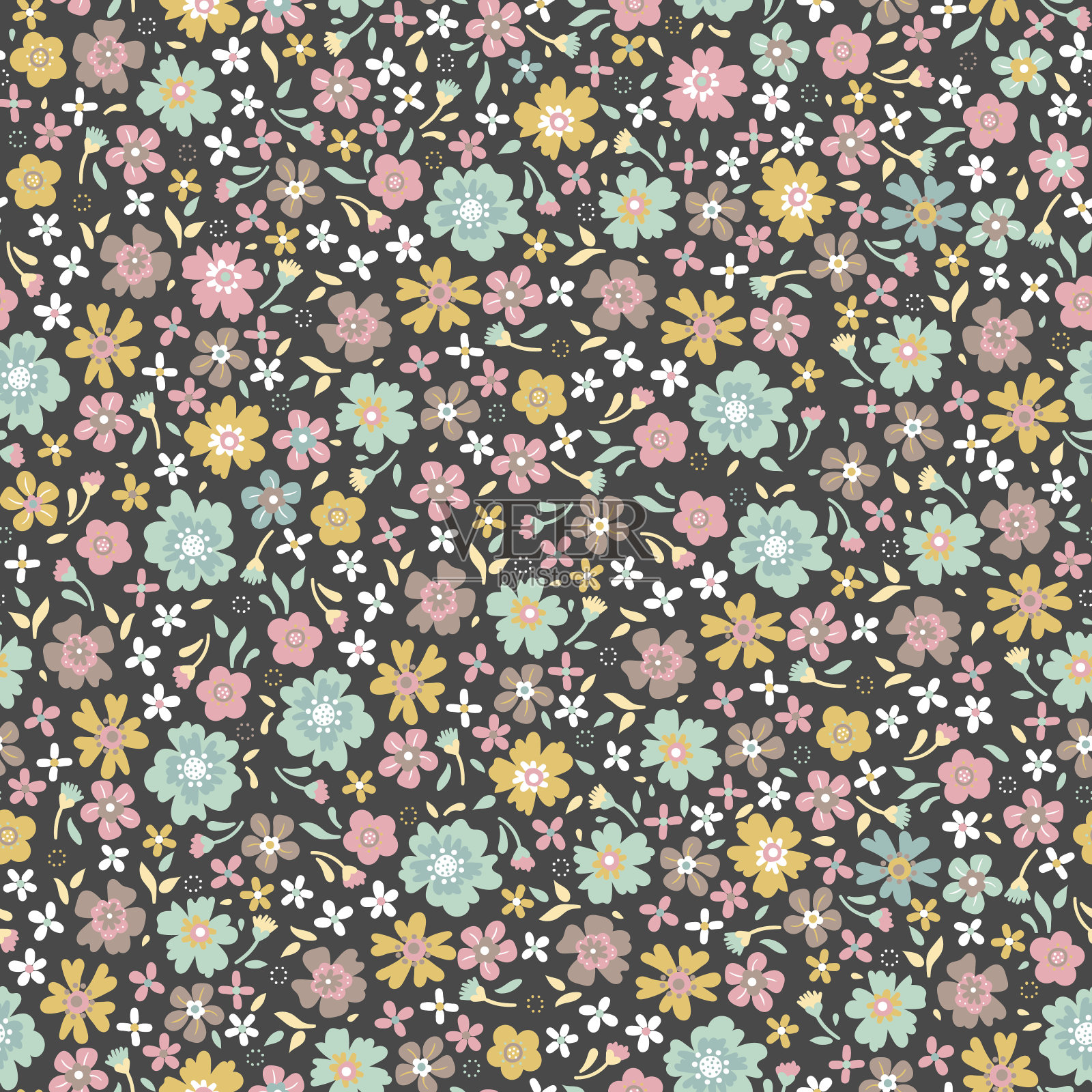 无缝图案与极简抽象的花插画图片素材