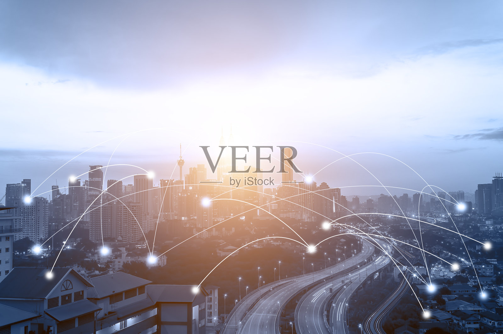 吉隆坡城市景观和网络连接概念。照片摄影图片