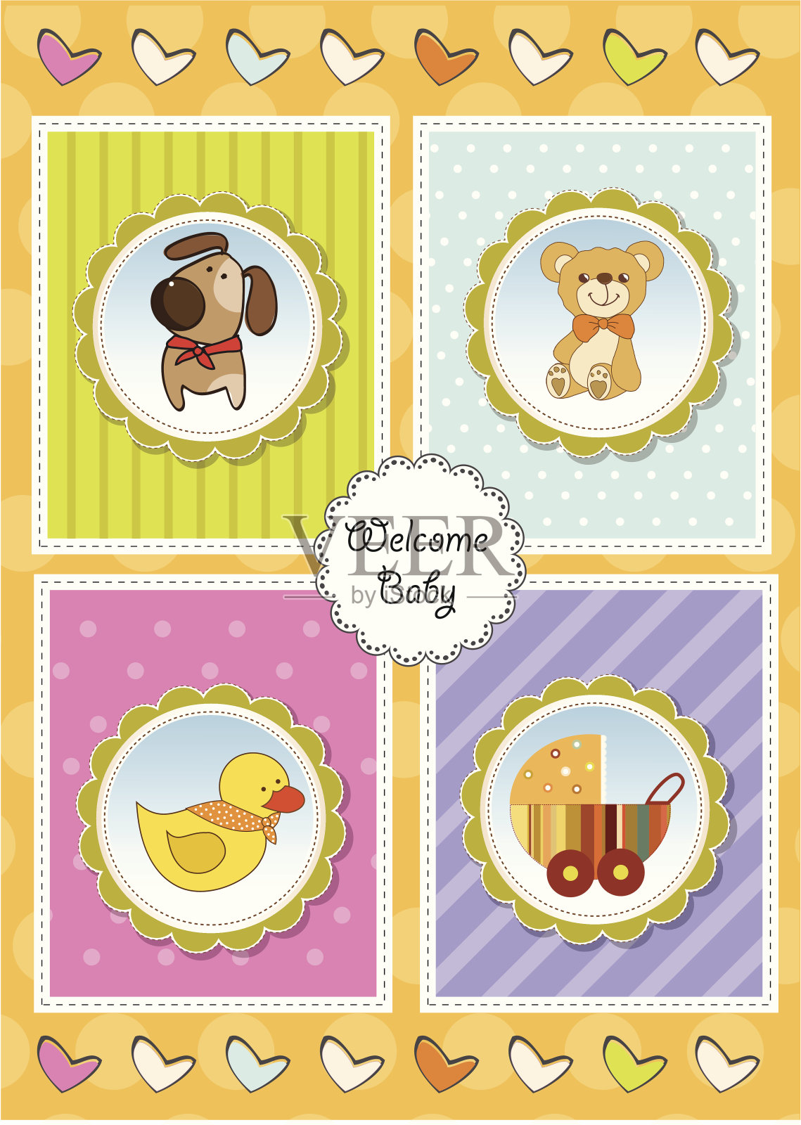 新生儿通告卡插画图片素材