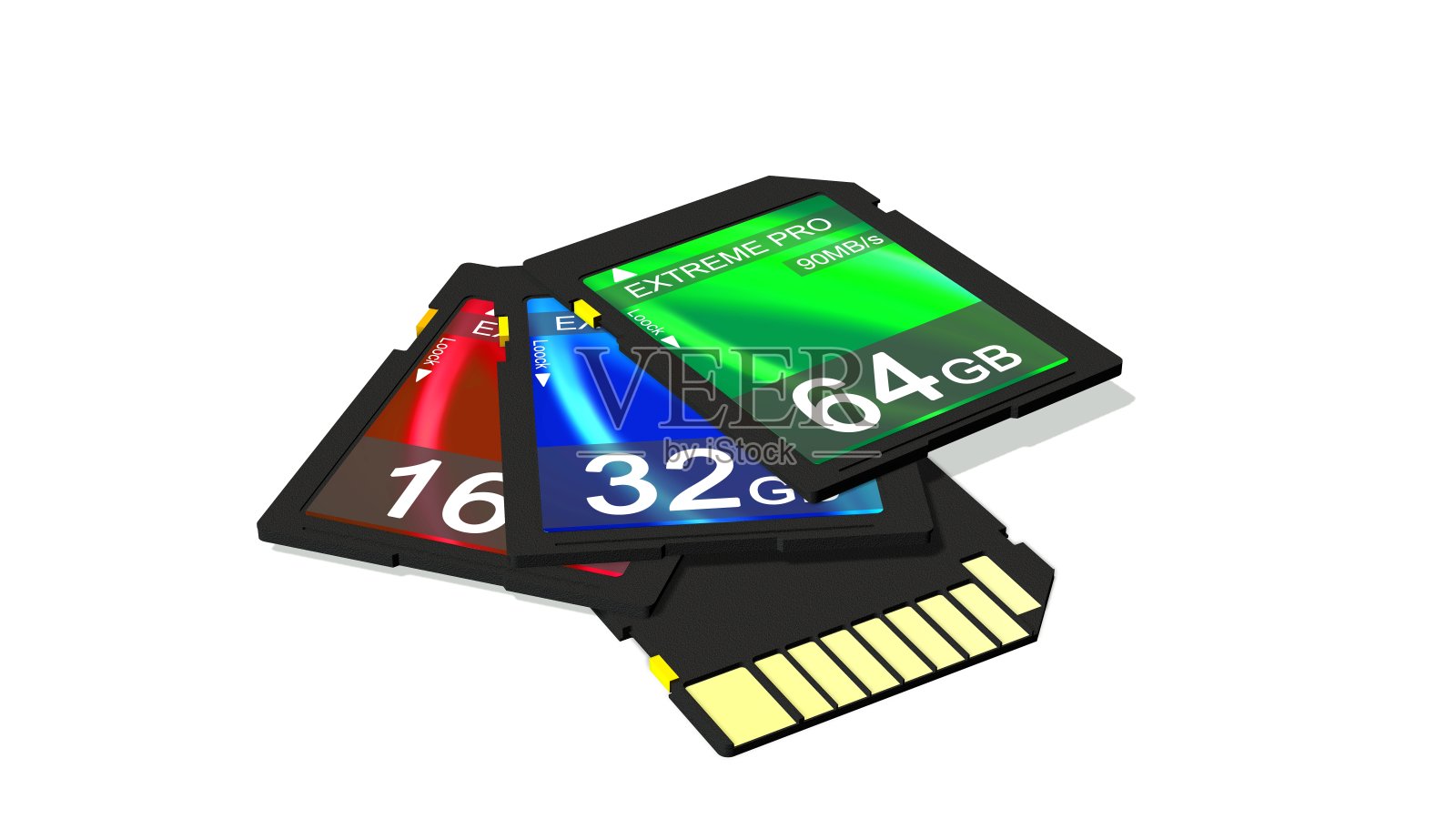 一组SD闪存卡隔离在白色照片摄影图片