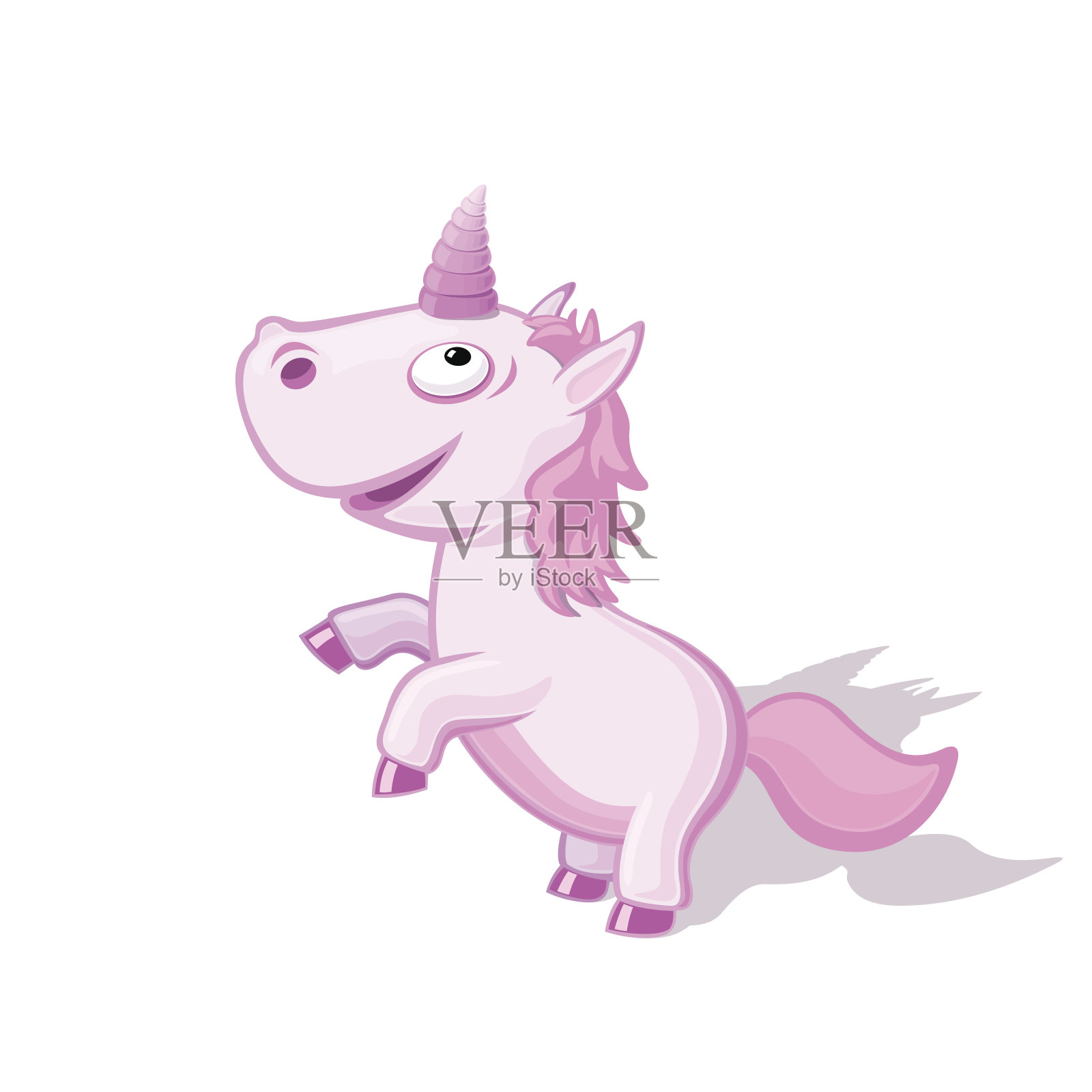 有趣的卡通独角兽孤立在白色背景矢量插图。神话般的飞行动物概念。设计元素图片