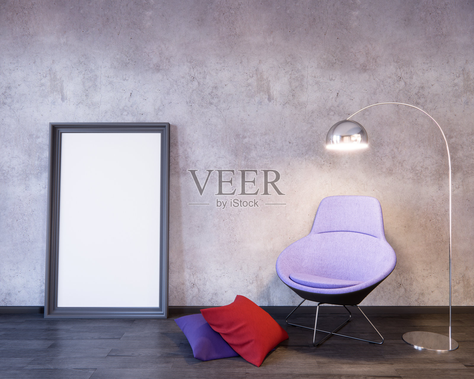 海报模型在室内三维插图的现代设计。照片摄影图片