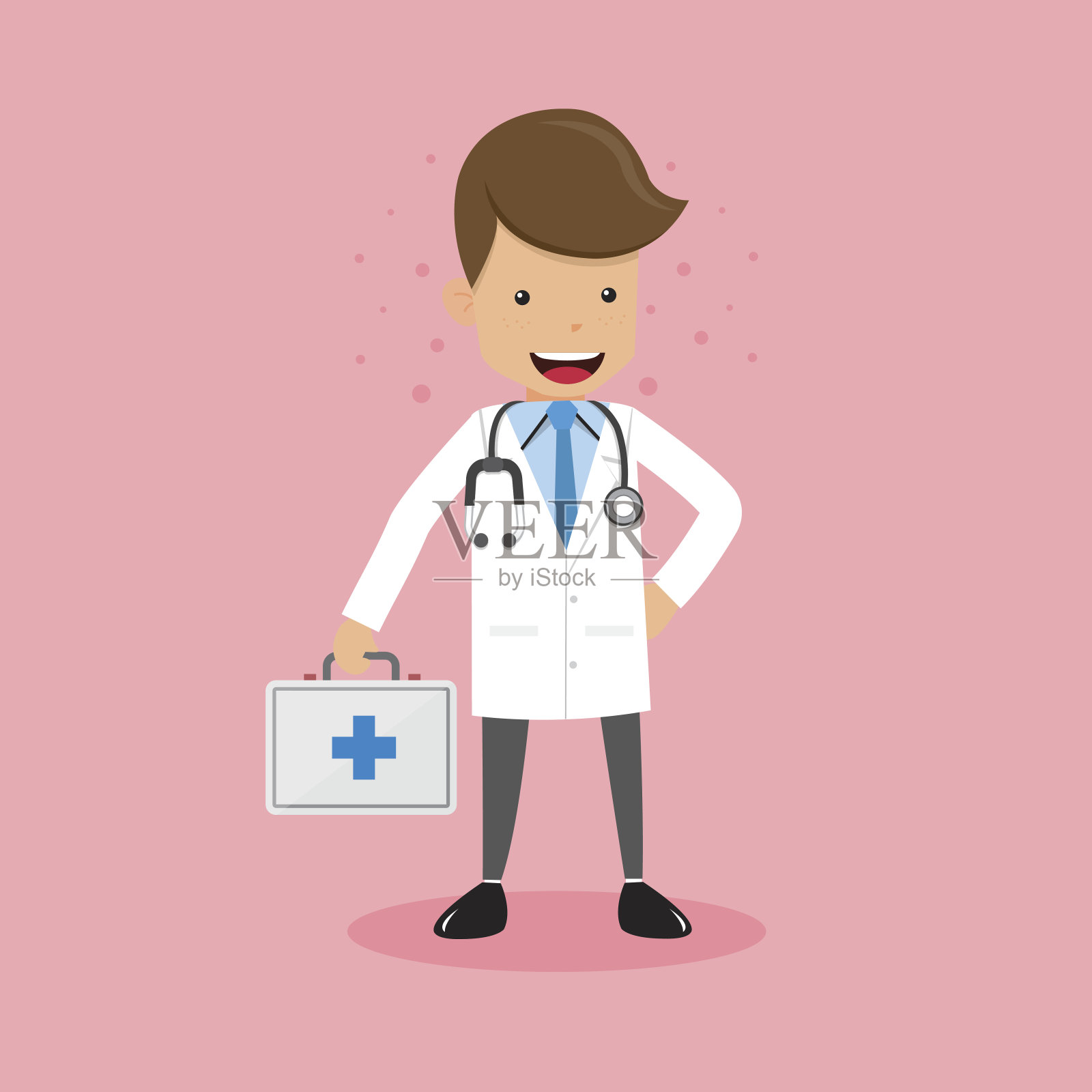 带急救箱的男医生。医疗保健概念矢量插图平面风格。插画图片素材