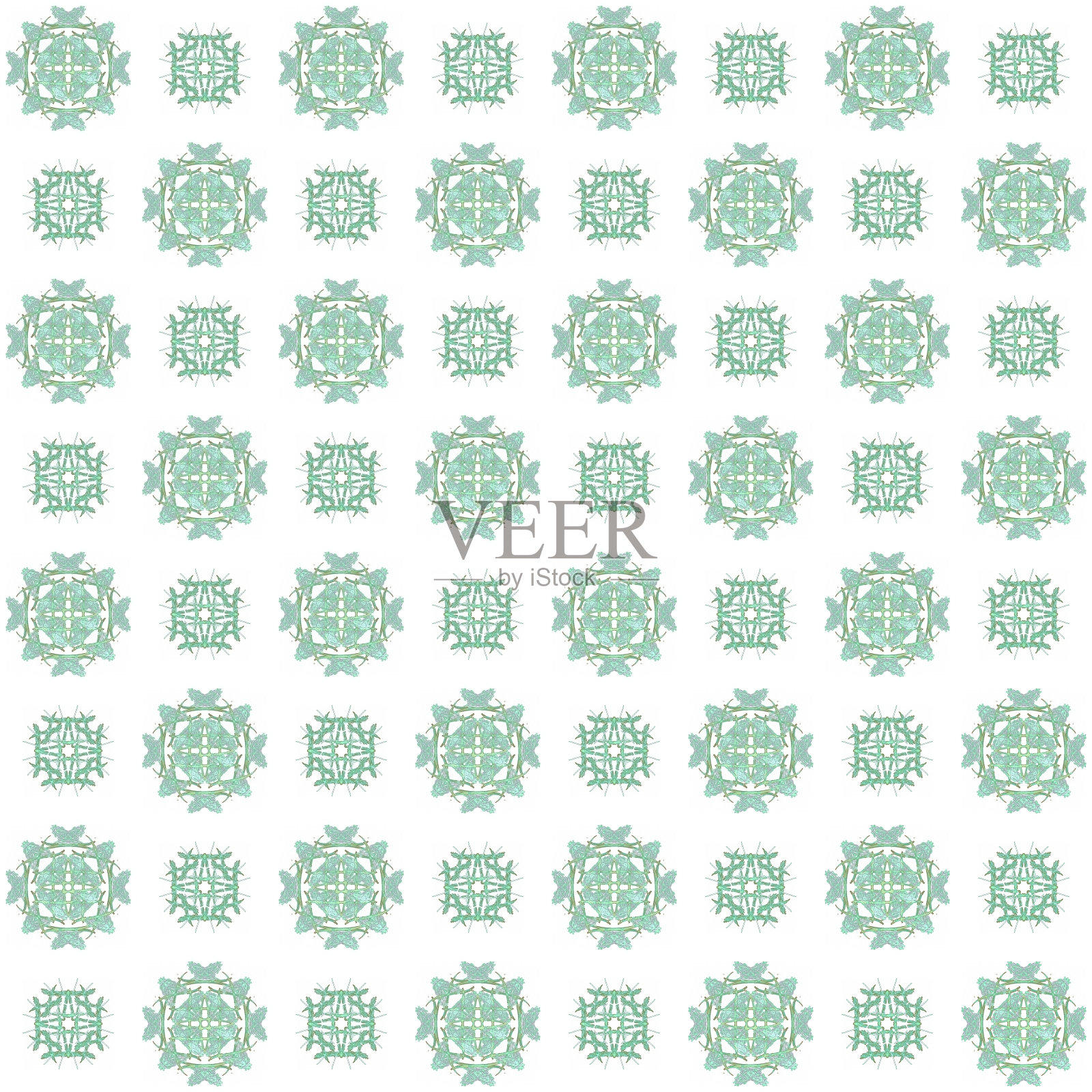 无缝纹理与三维渲染抽象分形绿色图案插画图片素材