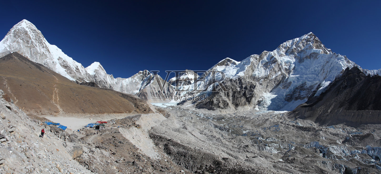 珠穆朗玛峰，Lhotse和Nuptse从卡拉帕塔-全景照片摄影图片
