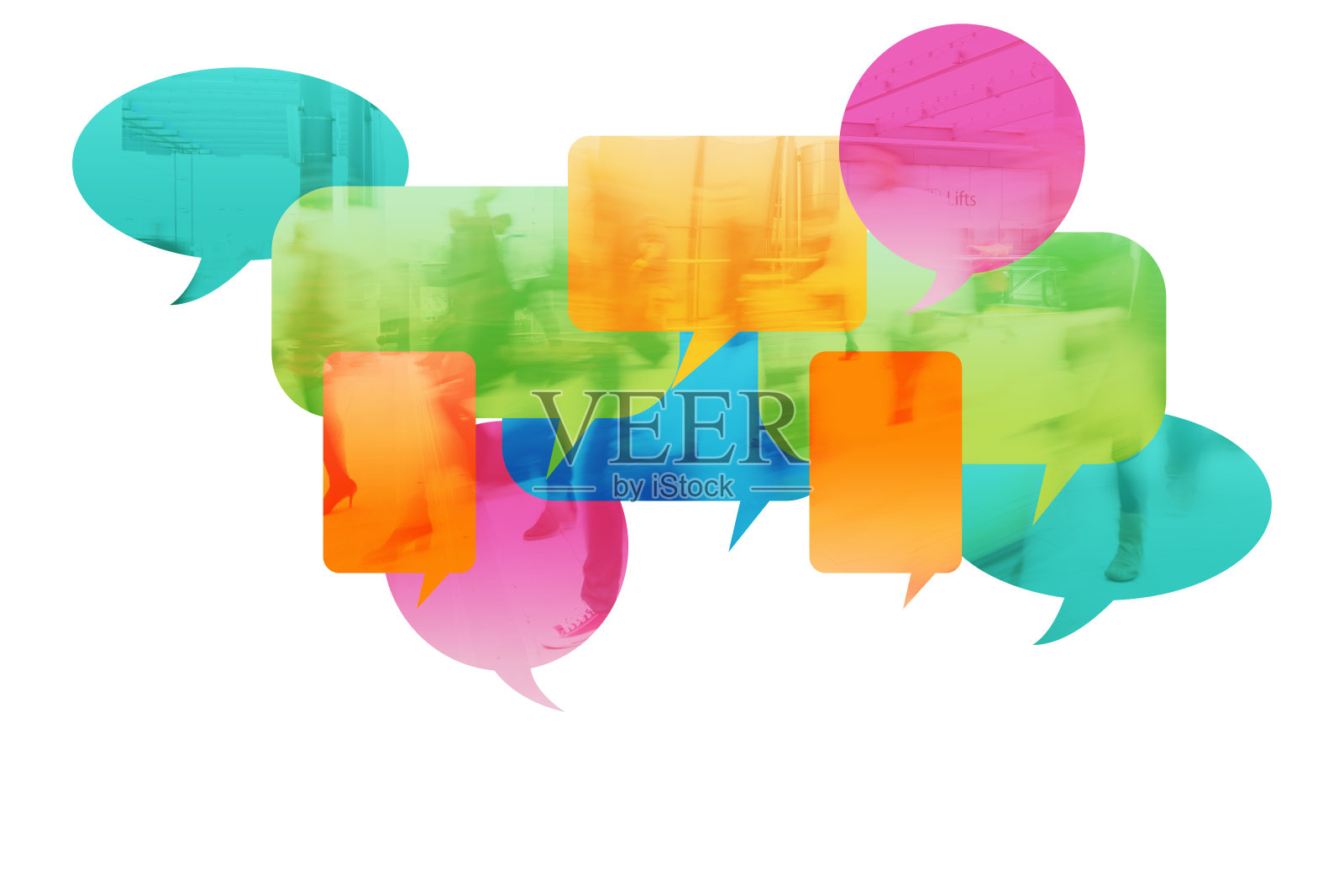 演讲泡泡和背景人物照片摄影图片