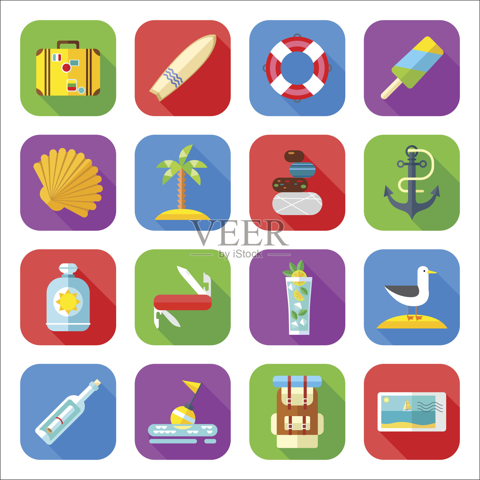 暑期图标设置在一个平面设计图标素材