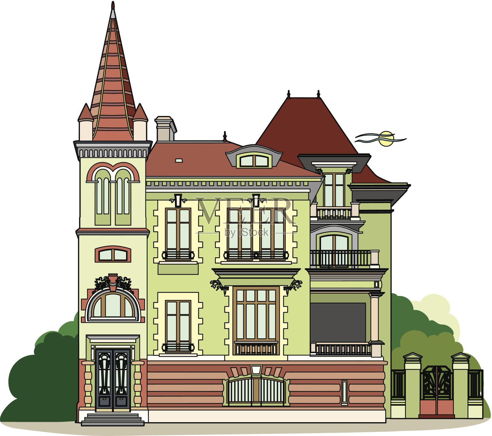 绿色城堡插画图片素材