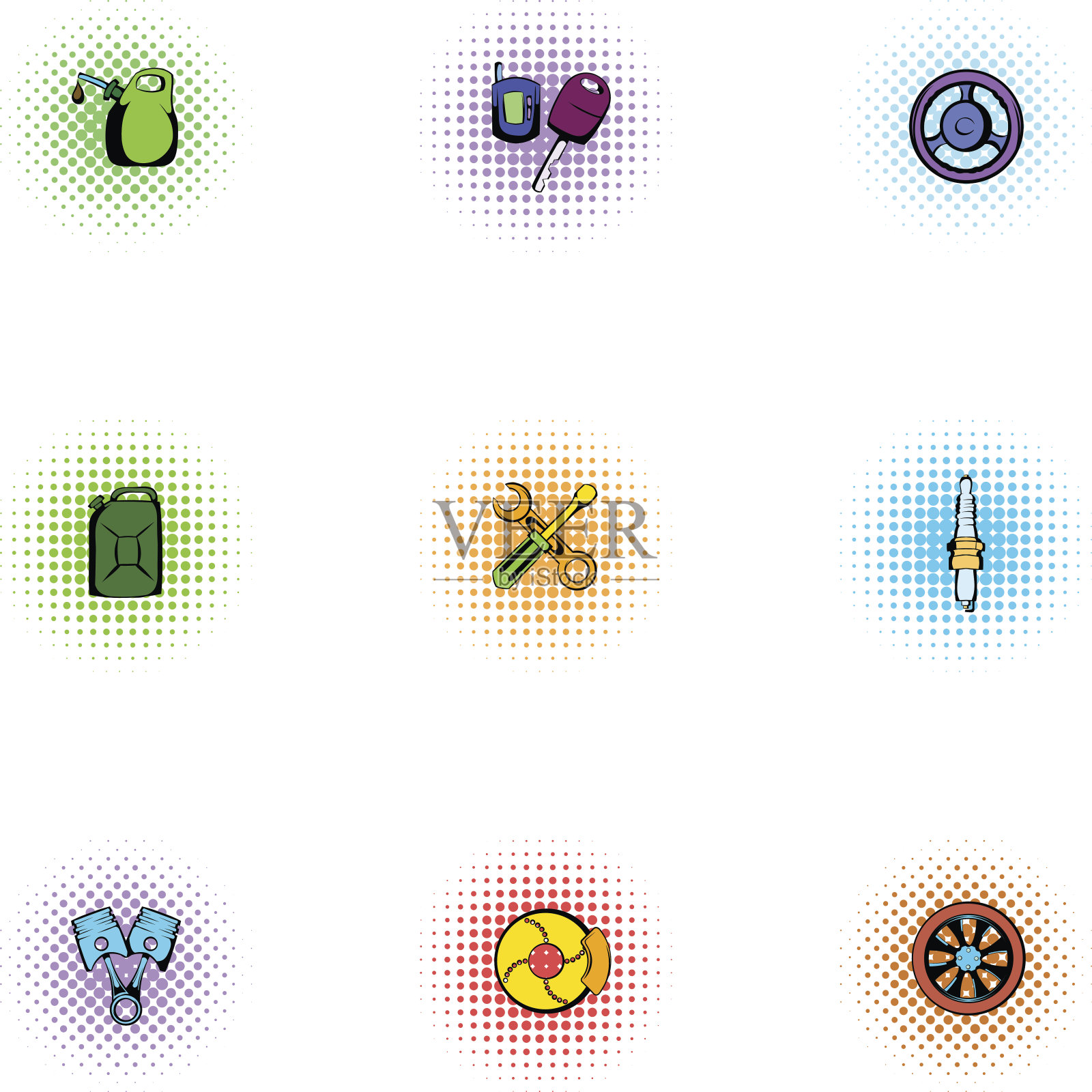 修理机器图标集，波普艺术风格图标素材