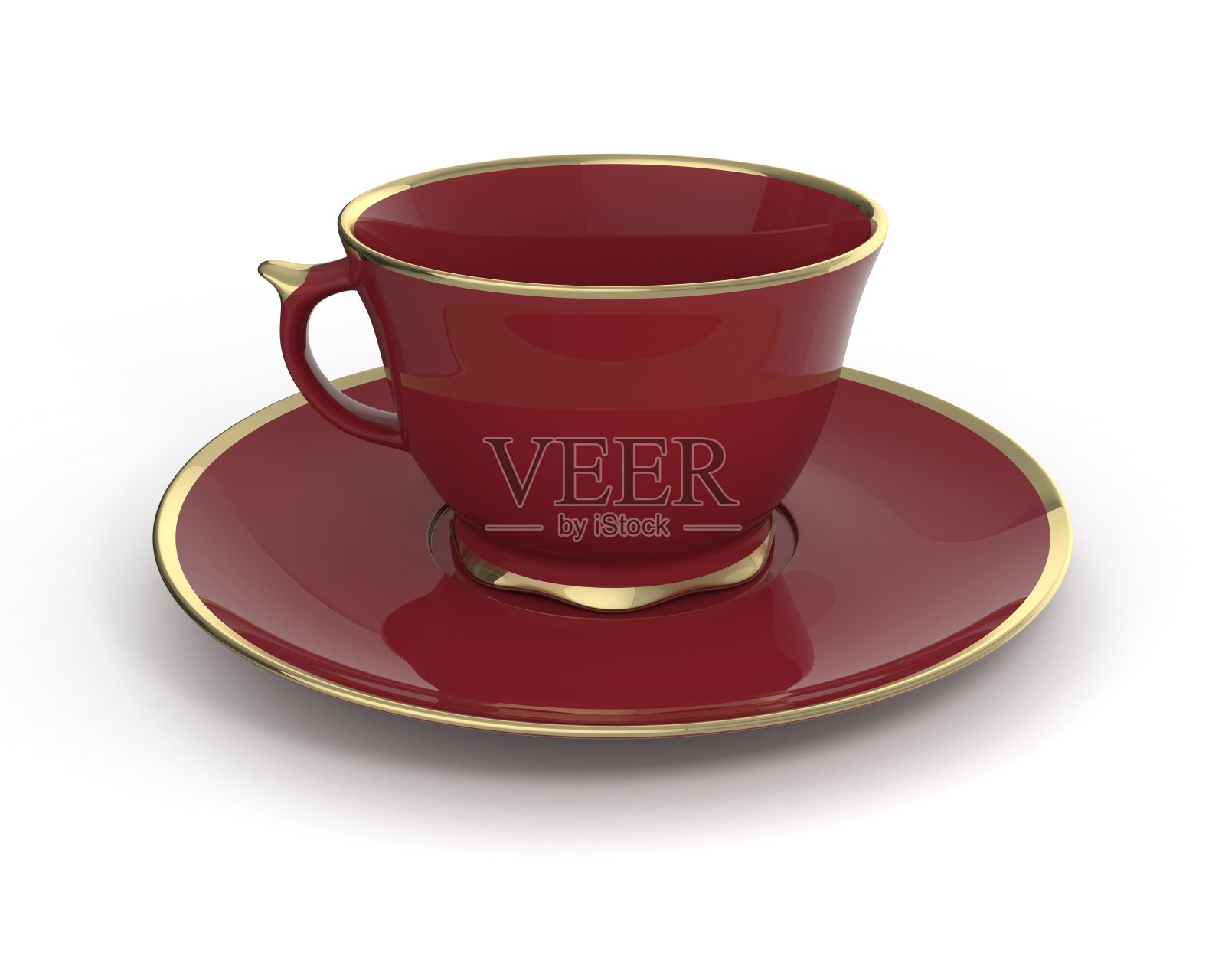 孤立古董瓷杯，白底金。3 d演示。照片摄影图片