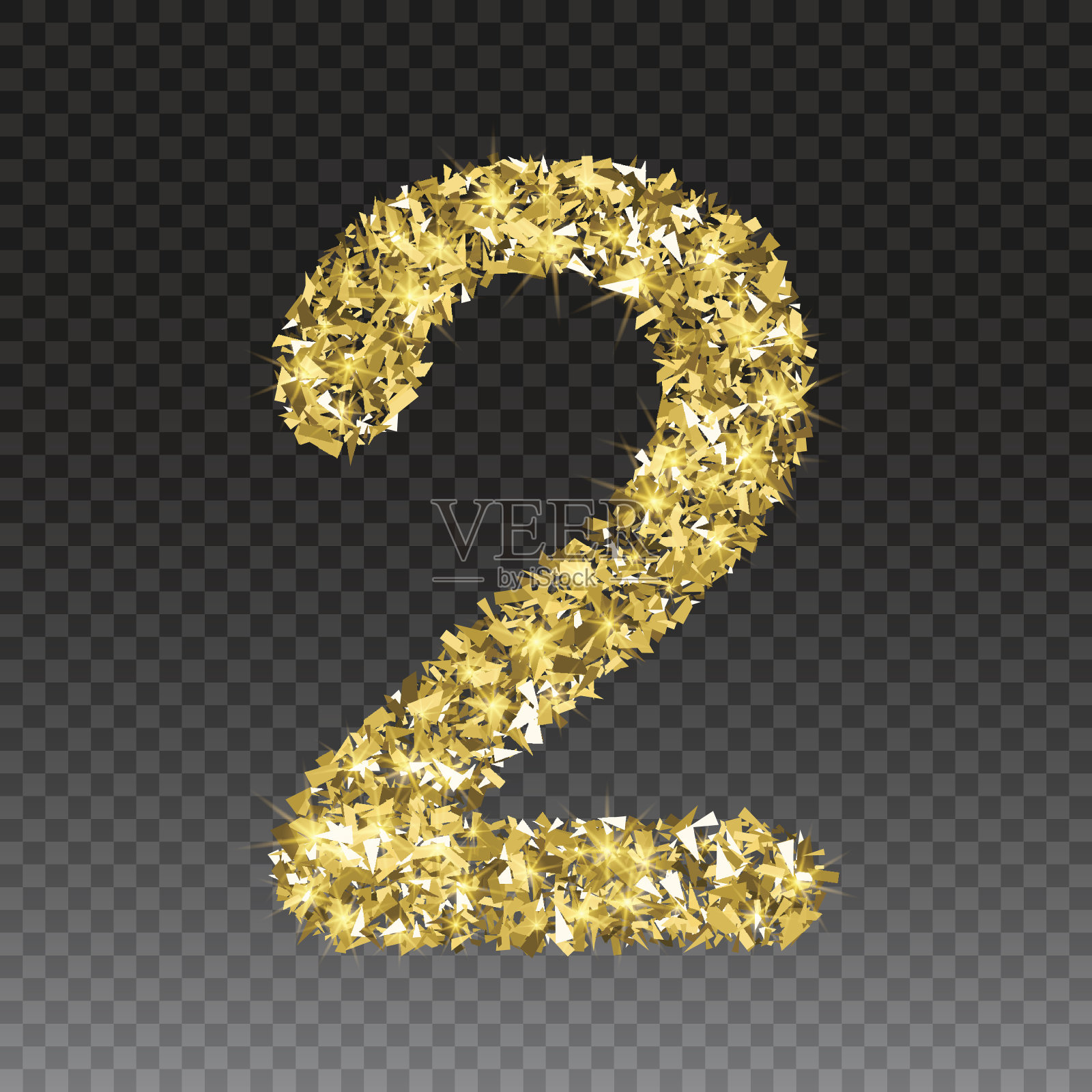 闪闪发光的黄金二号。矢量闪烁的金色字体数字字母闪烁在方格背景插画图片素材